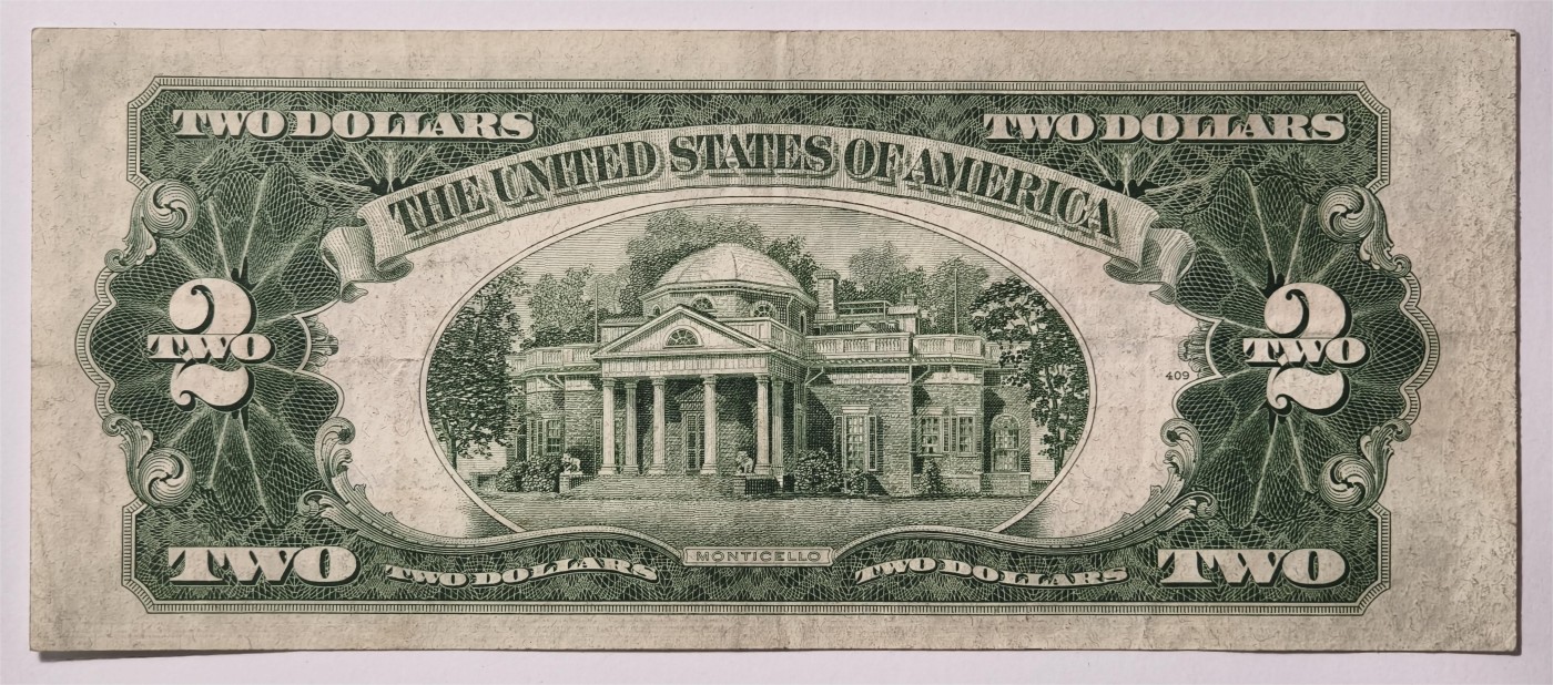 紫瑗钱币——第333期拍卖——纸币场 【双尾1】美国 1953年 A序列 托马斯·杰斐逊 2美元 红印 政府券 AU