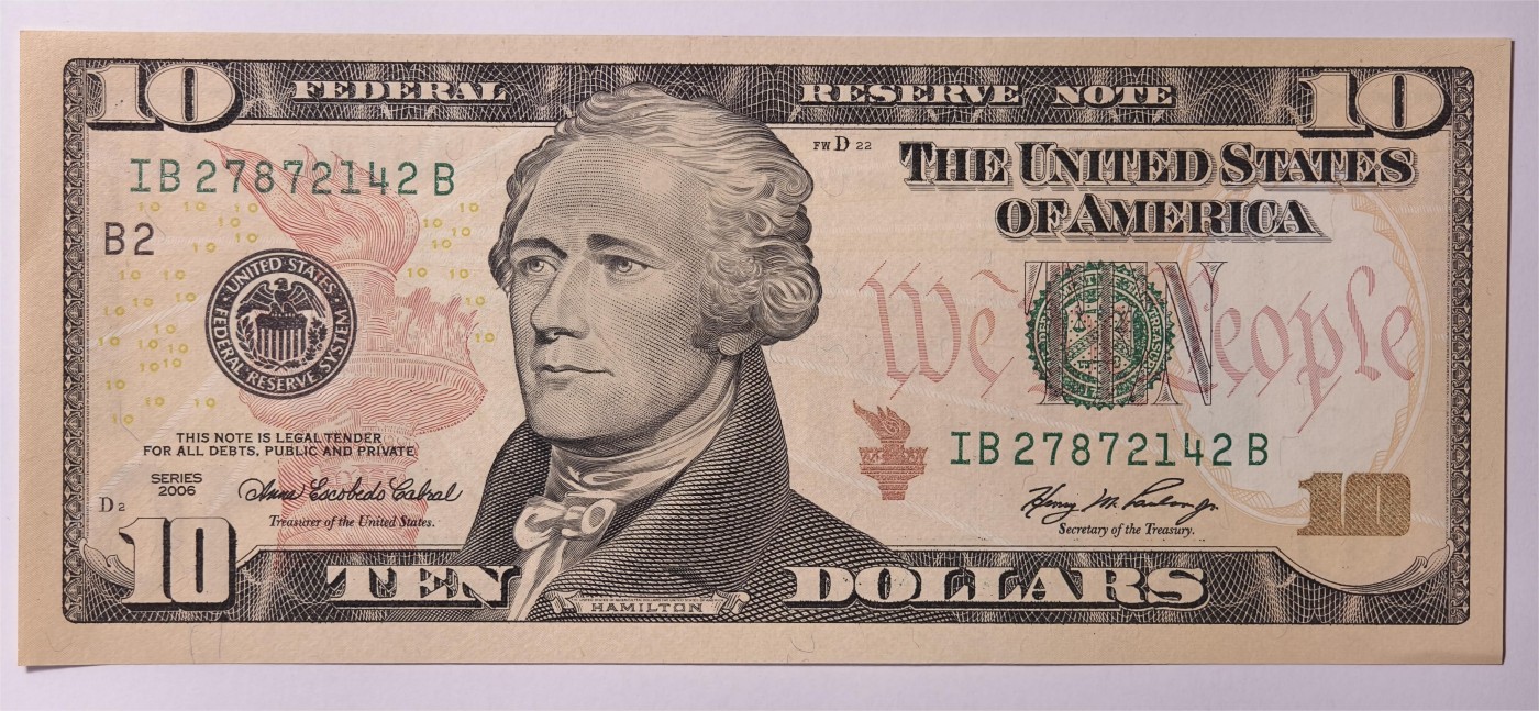 紫瑗钱币——第333期拍卖——纸币场 美国 2006年 B版 无序列 亚历山大·汉密尔顿 10美元 彩色版 UNC