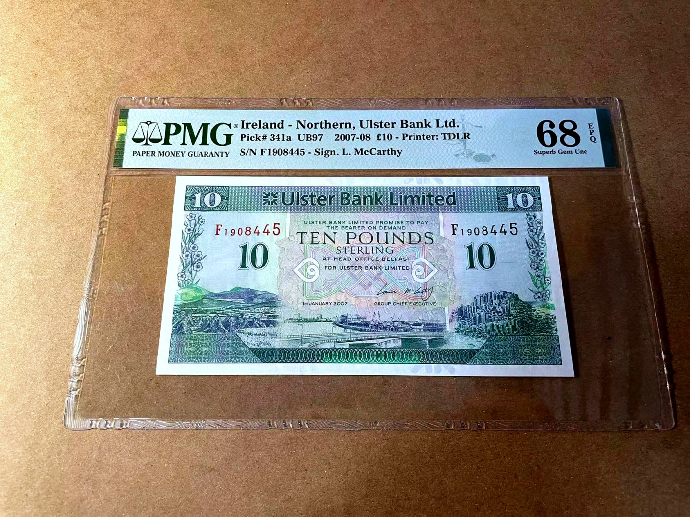 【Blue Auction】✨世界纸币精拍第450期——英伦三岛专场 【p341a】北爱尔兰 2007-08年10镑 PMG68EPQ 超高分