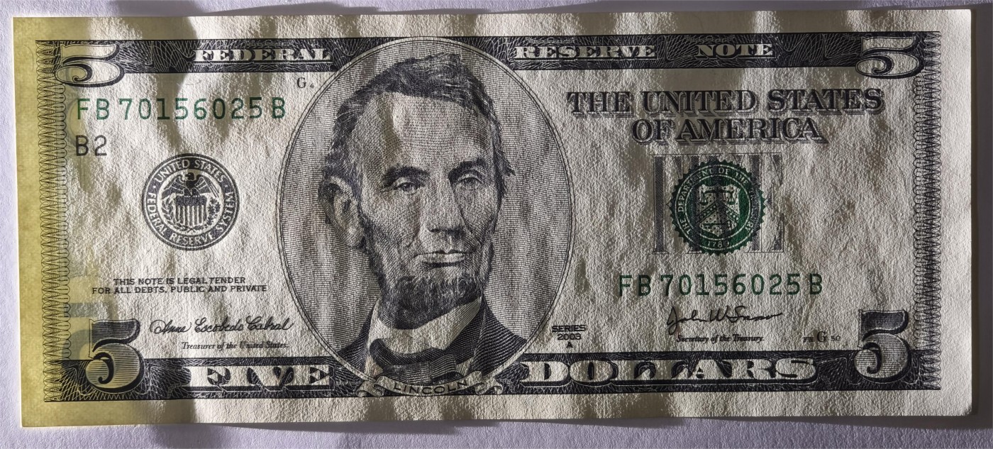 紫瑗钱币——第333期拍卖——纸币场 美国 2003年 B版 A序列 亚伯拉罕·林肯 5美元 大头版 UNC