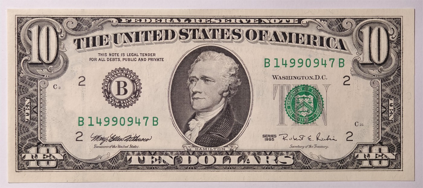 紫瑗钱币——第333期拍卖——纸币场 美国 1995年 B版 无序列 亚历山大·汉密尔顿 10美元 小头版 UNC