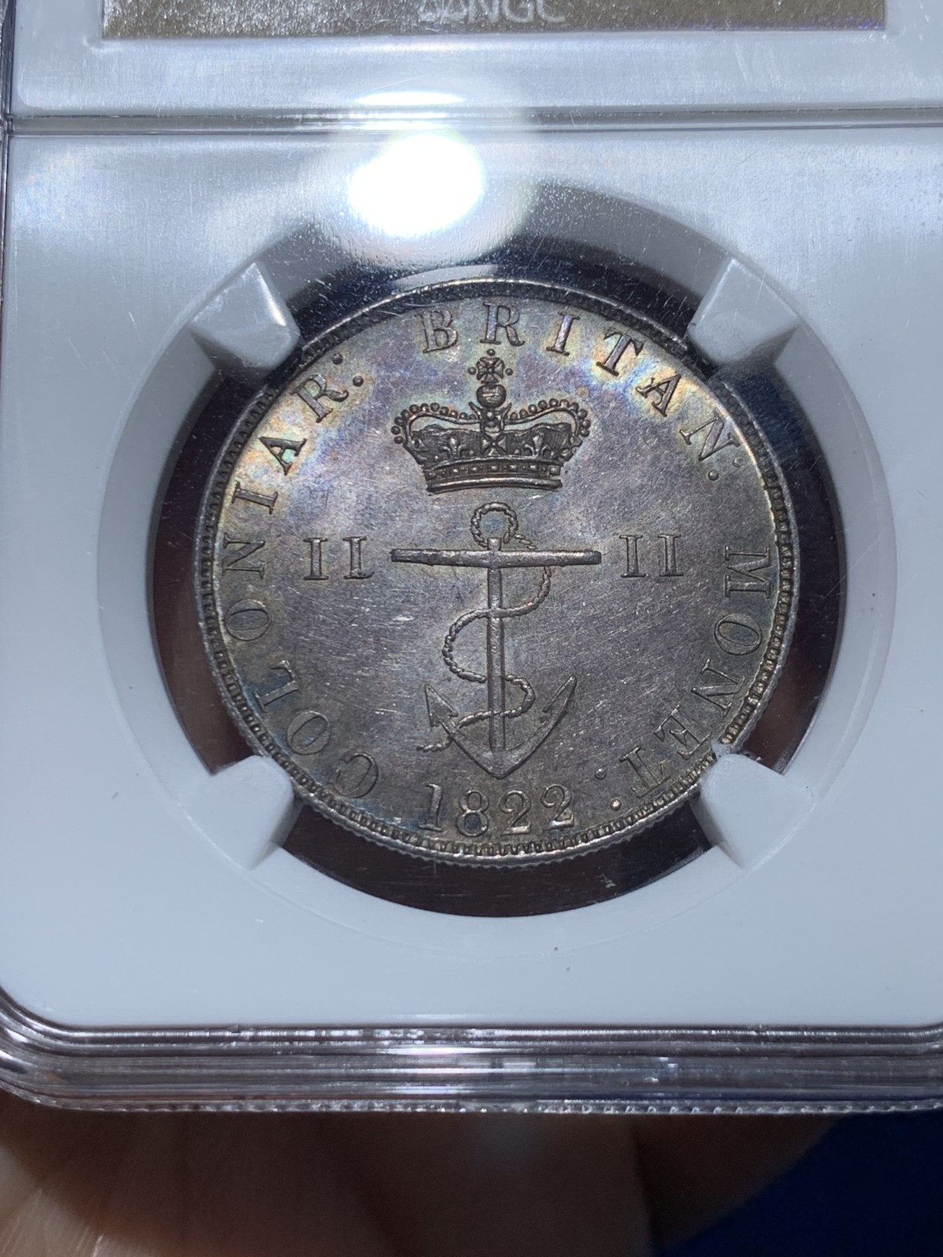 《竞宝斋》第252场-周日，周一2场连拍 (全场包邮) NGC MS63 英属西印度1822/1年半元锚币银币  英属之王雷米克旧藏，骑字年，总筋！