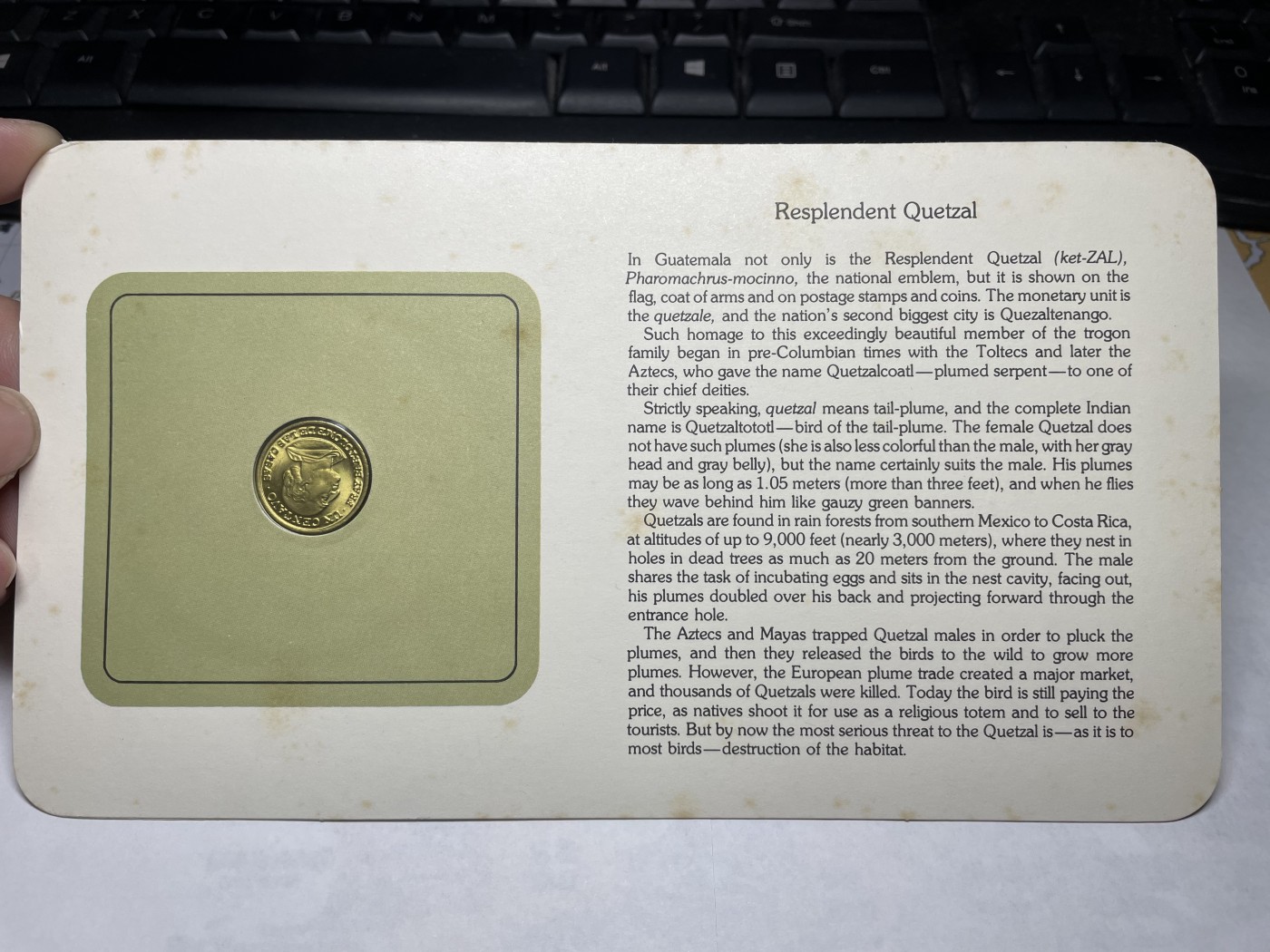 2024年集古藏今外币拍卖第三期-第1场—硬币上的鸟类专场（总第21拍） 1979年危地马拉1分—格查尔鸟