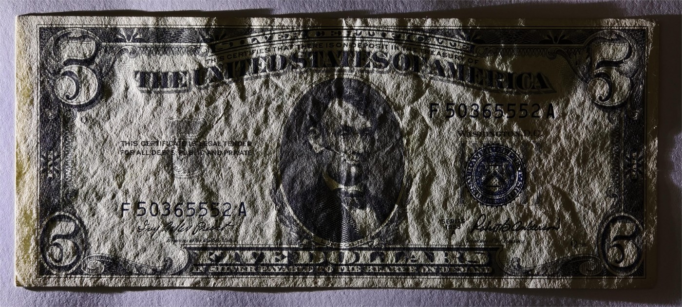 紫瑗钱币——第333期拍卖——纸币场 美国 1953年 A序列 亚伯拉罕·林肯 5美元 蓝印 银元券 AU