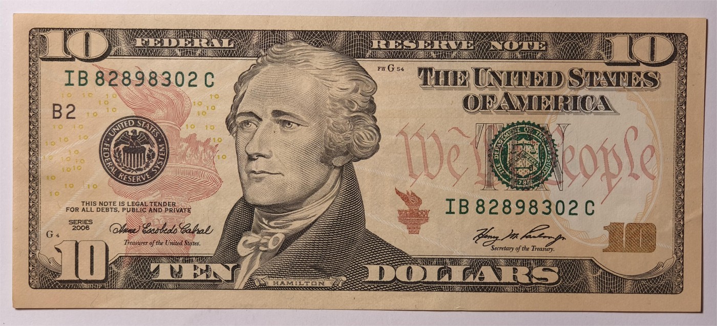 紫瑗钱币——第333期拍卖——纸币场 美国 2006年 B版 无序列 亚历山大·汉密尔顿 10美元 彩色版 UNC