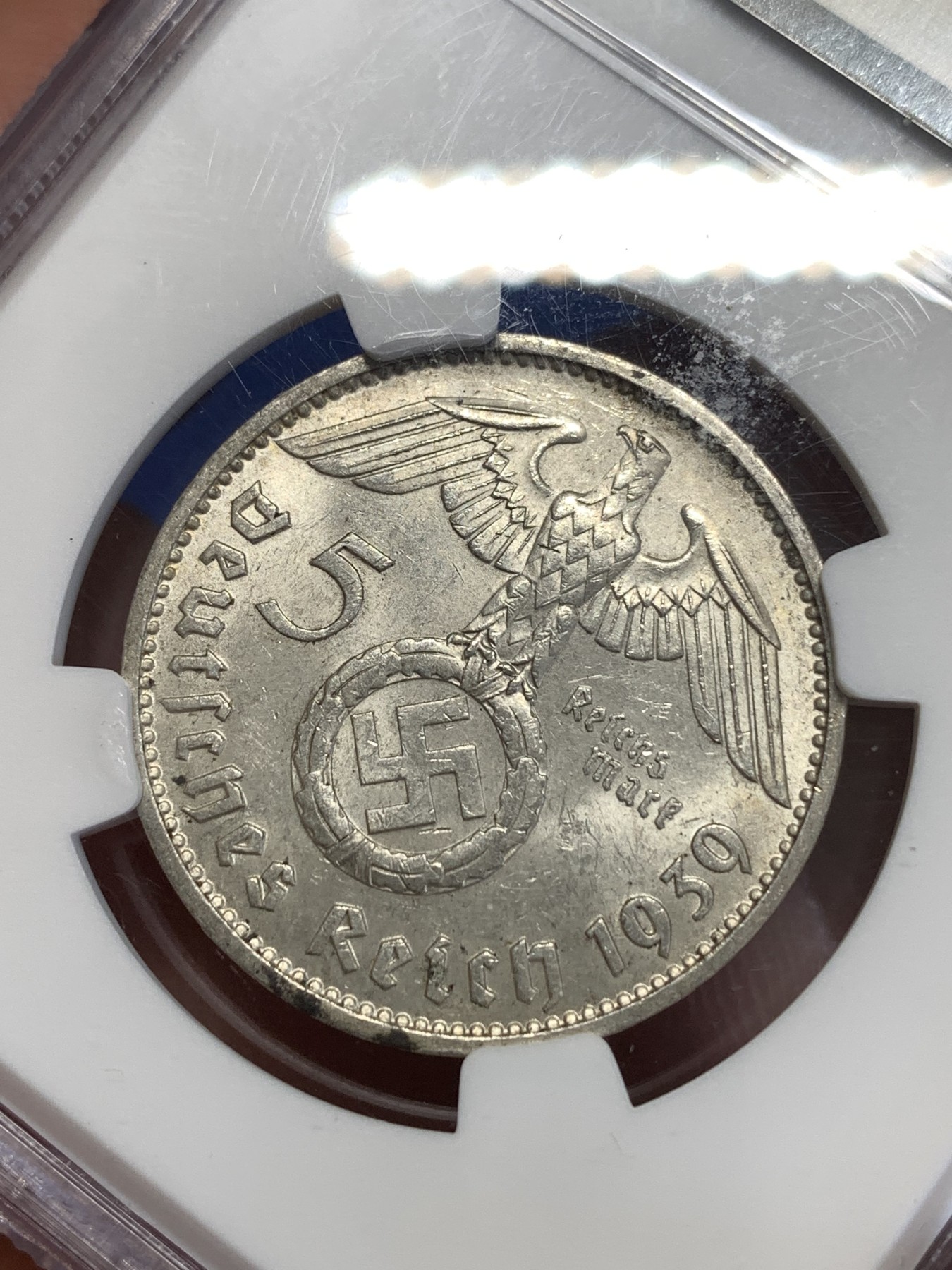 《竞宝斋》第252场-周日，周一2场连拍 (全场包邮) NGC MS63 德国1939年J版兴登堡5马克银币