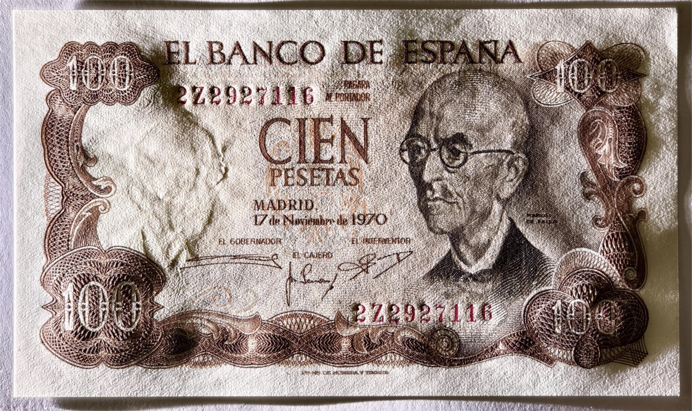 紫瑗钱币——第333期拍卖——纸币场 西班牙 1970(1974)年 曼努埃尔·德法拉 100比塞塔 UNC (P-152a)