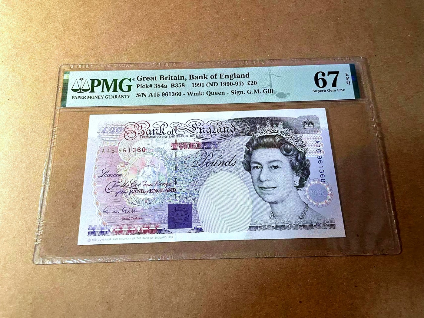 【Blue Auction】✨世界纸币精拍第450期——英伦三岛专场  【p384a 无47】英格兰1991年20镑 PMG67EPQ 高分