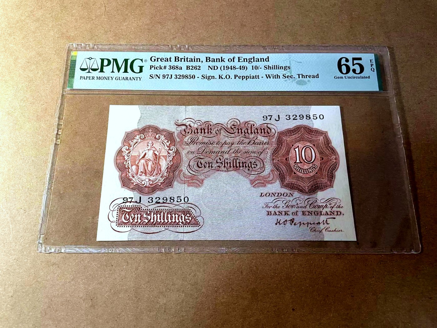 【Blue Auction】✨世界纸币精拍第450期——英伦三岛专场 【p368a 无47】英格兰1948-49年10先令 PMG65EPQ  