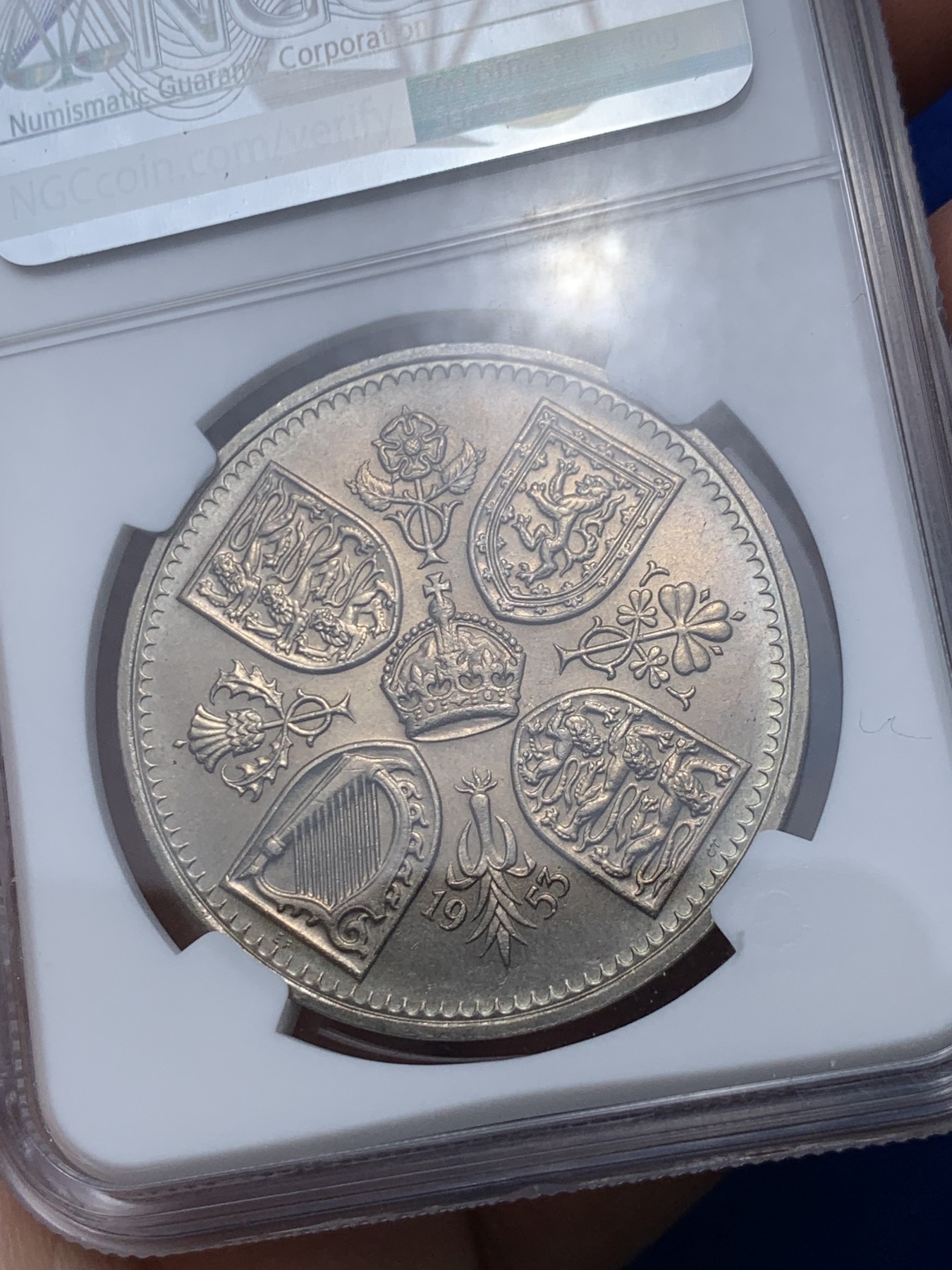《竞宝斋》第252场-周日，周一2场连拍 (全场包邮) NGC MS64 英国1953年伊丽莎白二世纪念克朗币 登基纪念首枚女皇克朗纪念币
