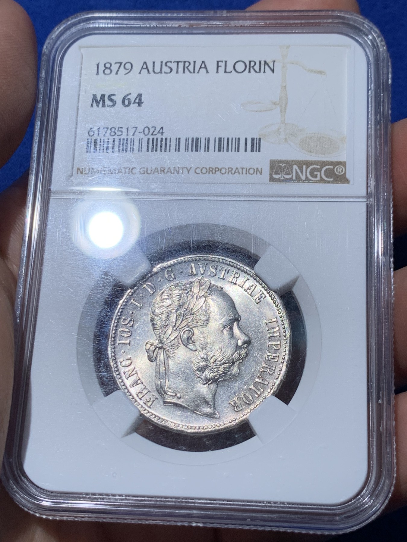 《竞宝斋》第252场-周日，周一2场连拍 (全场包邮) NGC MS64 1879年奥匈帝国奥地利佛罗林银币 高转光 高分少见