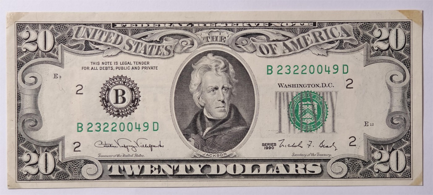 紫瑗钱币——第333期拍卖——纸币场 美国 1990年 B版 无序列 安德鲁·杰克逊 20美元 小头版 UNC
