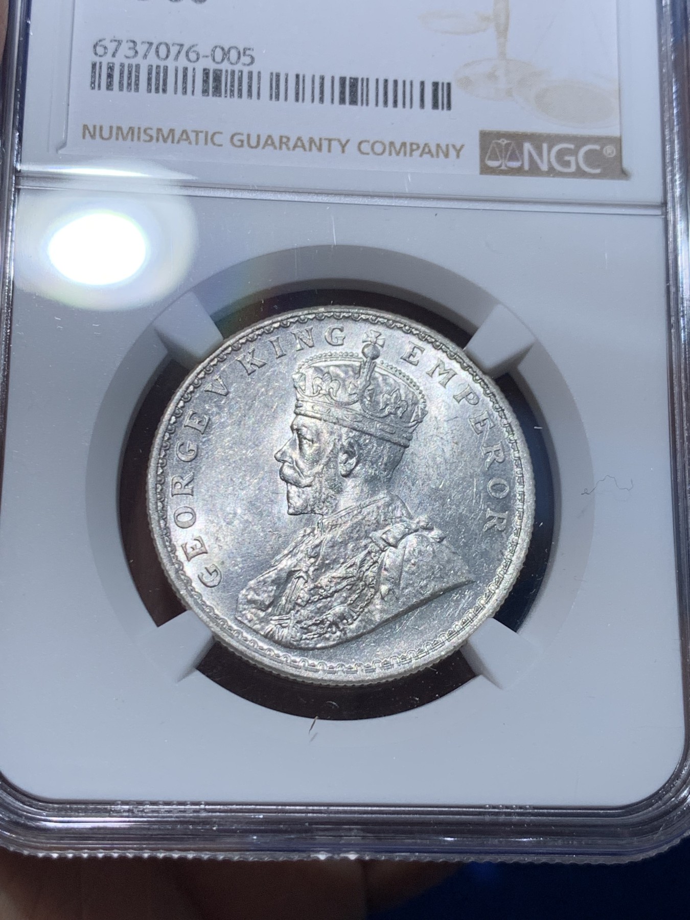 《竞宝斋》第252场-周日，周一2场连拍 (全场包邮) NGC MS60 英属印度 1918年 C版 乔五 1卢比银币