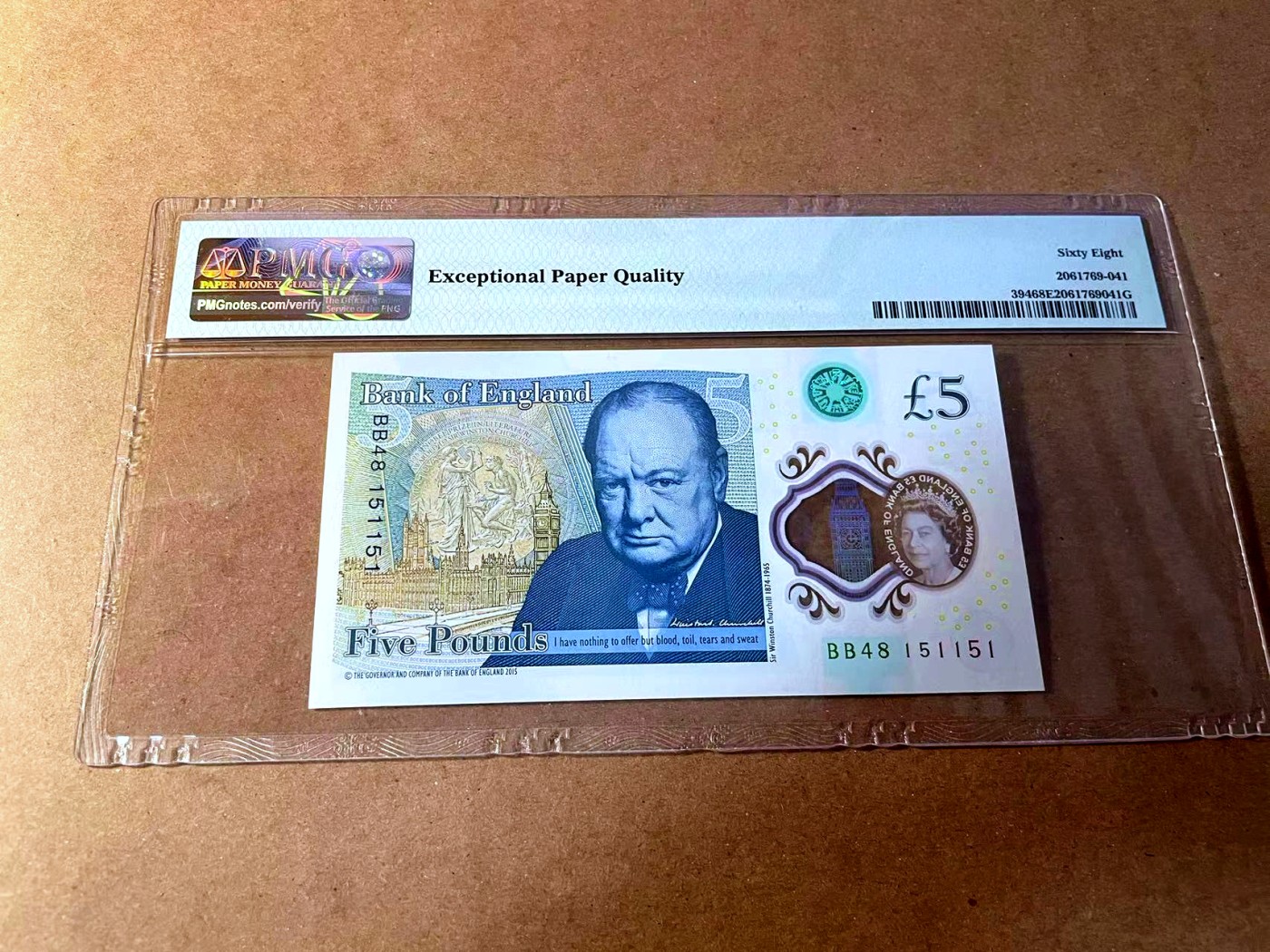 【Blue Auction】✨世界纸币精拍第450期——英伦三岛专场 【p394 151151重复号】英格兰2015年5镑 PMG68EPQ 超高分