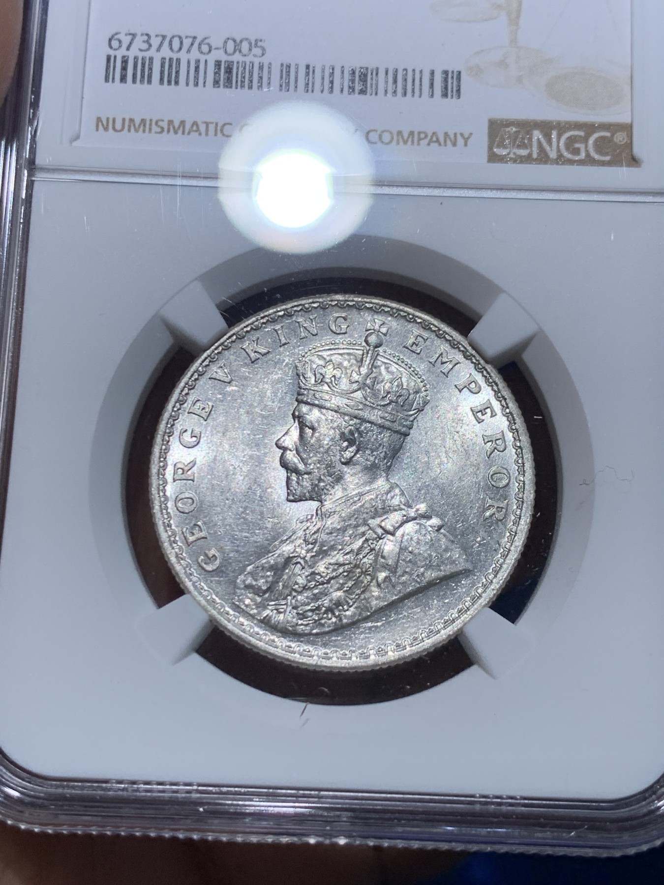 《竞宝斋》第252场-周日，周一2场连拍 (全场包邮) NGC MS60 英属印度 1918年 C版 乔五 1卢比银币