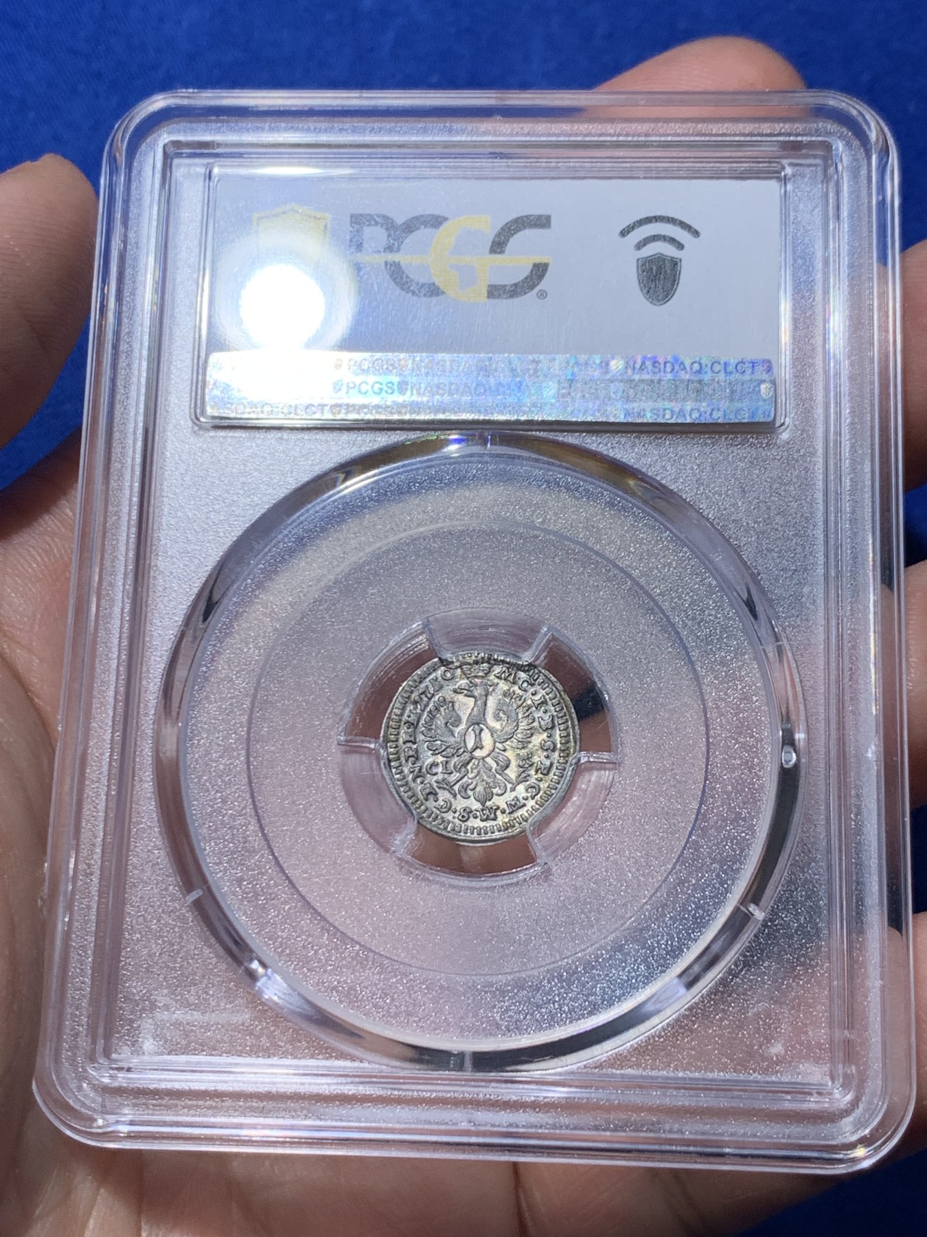 《竞宝斋》第252场-周日，周一2场连拍 (全场包邮) 季军分 PCGS MS62 德国勃兰登堡-拜罗伊特1750年1克鲁泽 银币 深打极美品  状态一流  高分仅2枚