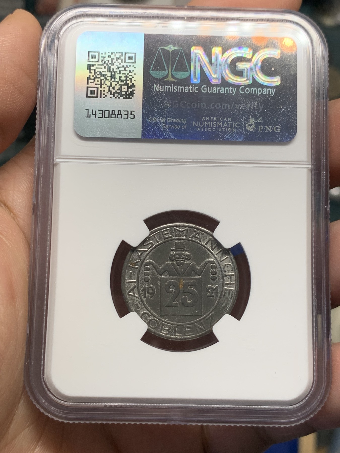 《竞宝斋》第252场-周日，周一2场连拍 (全场包邮) NGC AU55 德紧1921年25芬尼铁币