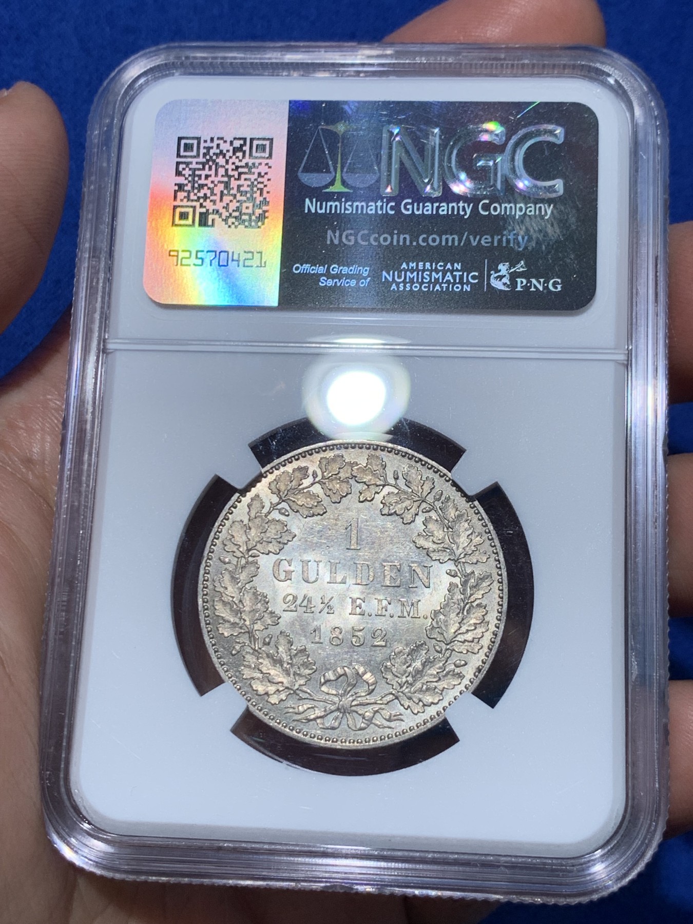《竞宝斋》第252场-周日，周一2场连拍 (全场包邮) NGC AU58 德国 1852 霍亨索伦 威廉四世 1古尔登银币 该系列钱币中最大面值 首拍品种 非常见普鲁士