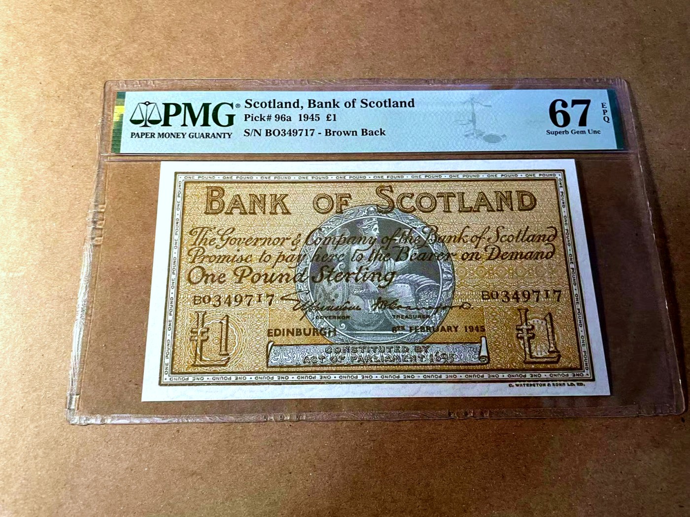【Blue Auction】✨世界纸币精拍第450期——英伦三岛专场 【p96a】苏格兰 1945年1镑 PMG67EPQ 高分