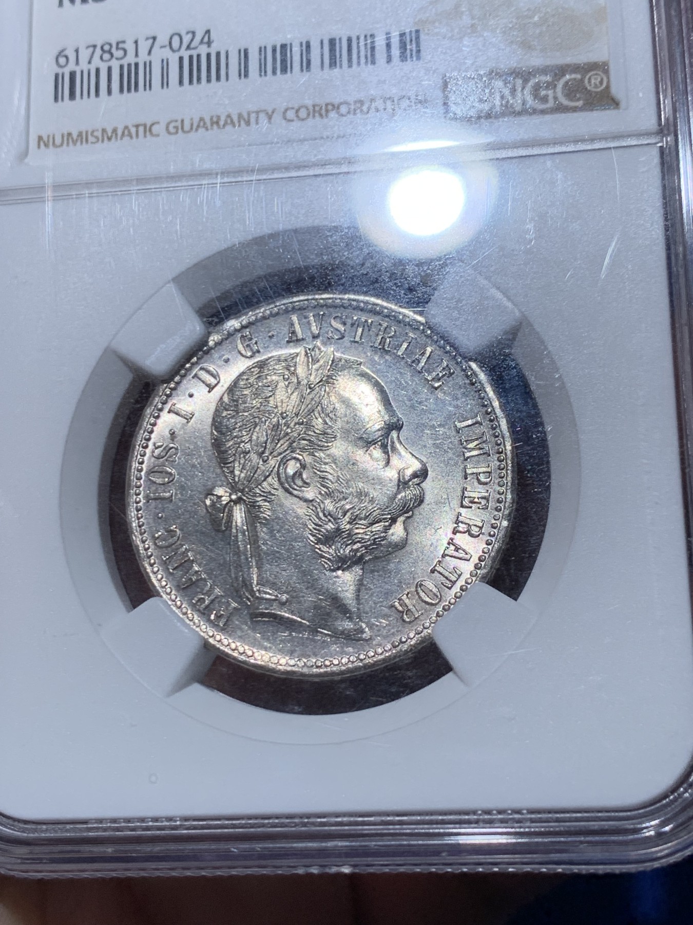 《竞宝斋》第252场-周日，周一2场连拍 (全场包邮) NGC MS64 1879年奥匈帝国奥地利佛罗林银币 高转光 高分少见