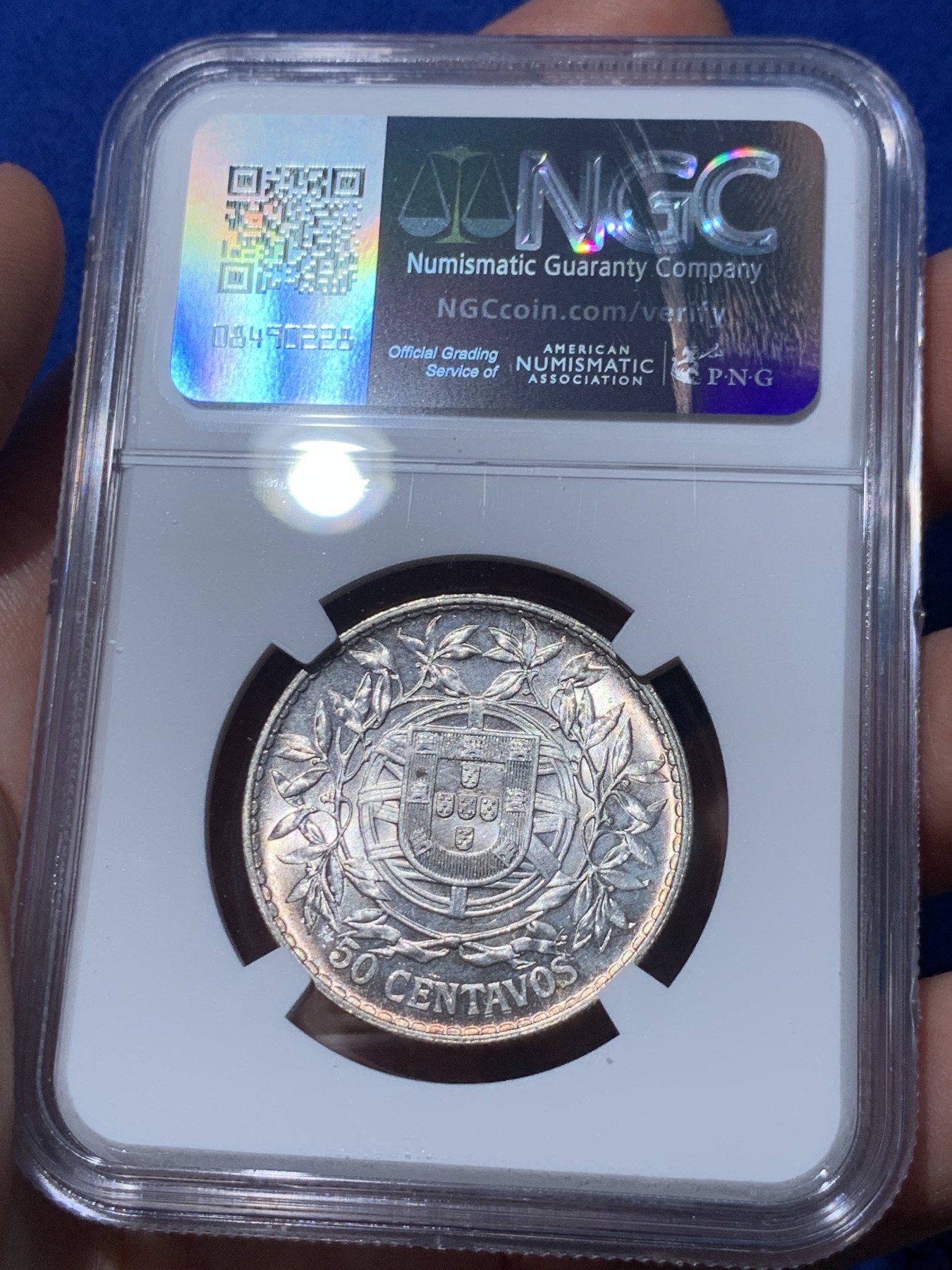 《竞宝斋》第252场-周日，周一2场连拍 (全场包邮) NGC MS62 葡萄牙1916年 自由女神半圆 50分银币