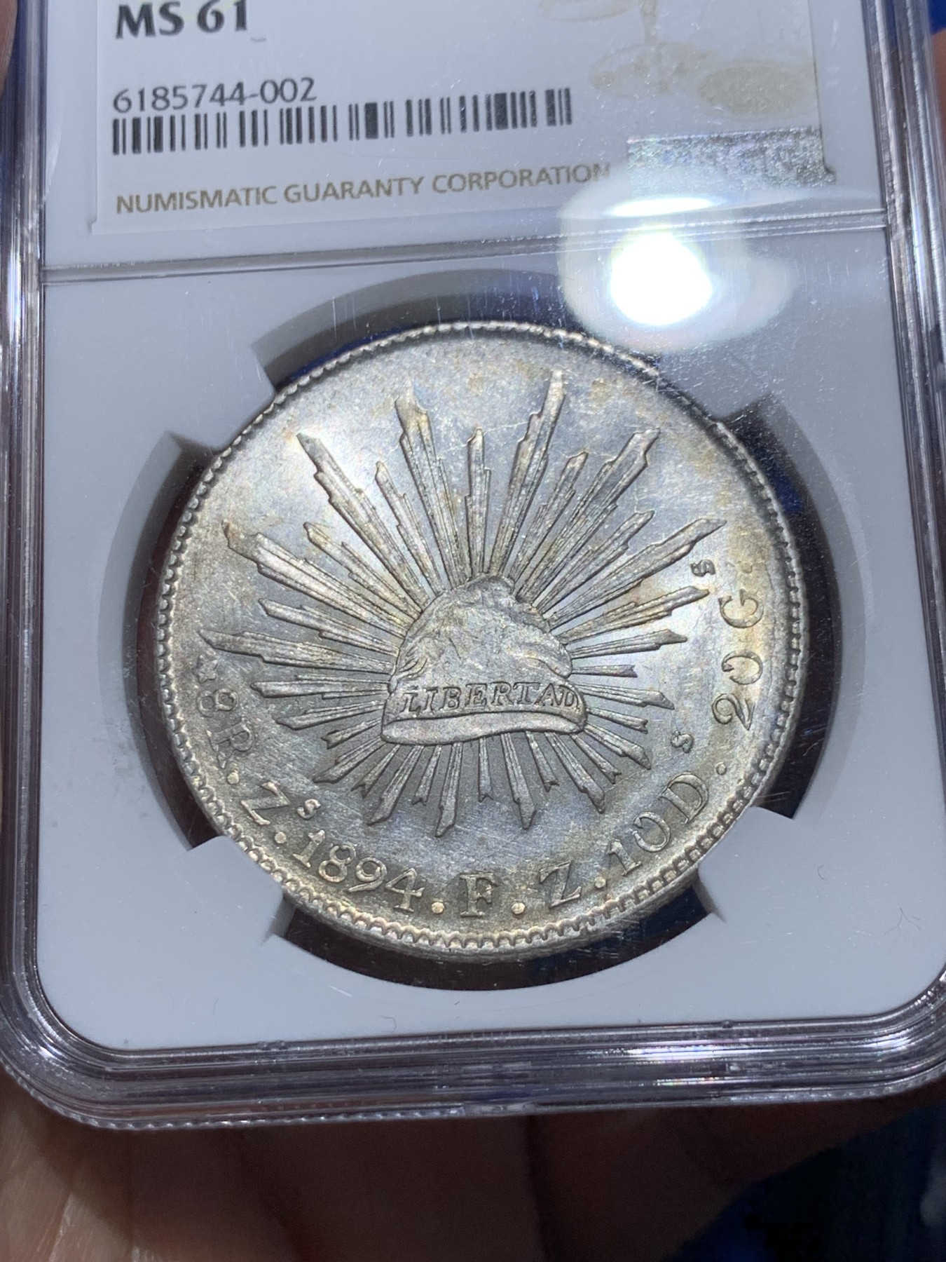 《竞宝斋》第252场-周日，周一2场连拍 (全场包邮) NGC MS61 墨西哥 1894年 8瑞尔 鹰洋 银币 ZS厂 车轮原光 完全未使用状态 低评了