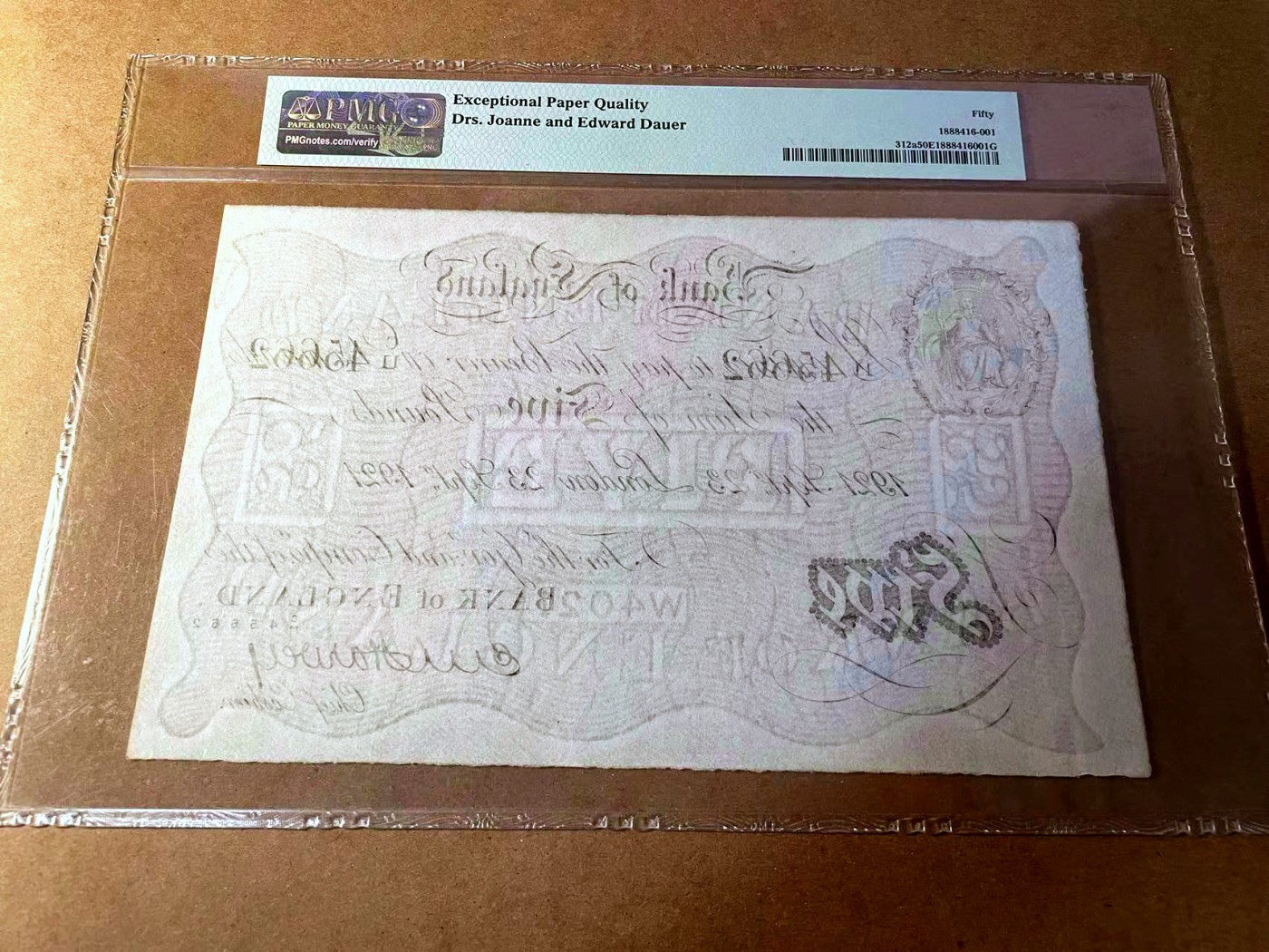 【Blue Auction】✨世界纸币精拍第450期——英伦三岛专场 【p312a】英格兰 1918-25年5镑 Harvey早期版本 PMG50EPQ 原票稀见 超大票幅