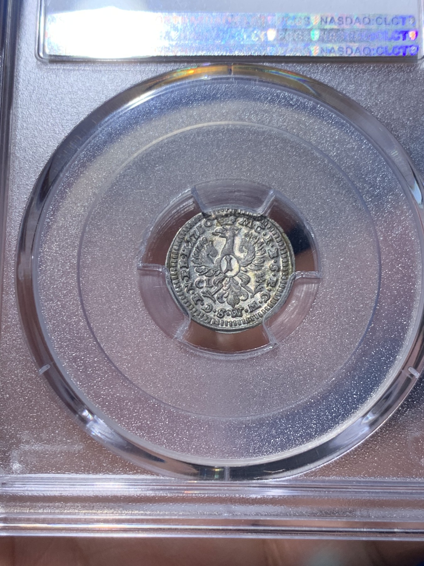 《竞宝斋》第252场-周日，周一2场连拍 (全场包邮) 季军分 PCGS MS62 德国勃兰登堡-拜罗伊特1750年1克鲁泽 银币 深打极美品  状态一流  高分仅2枚