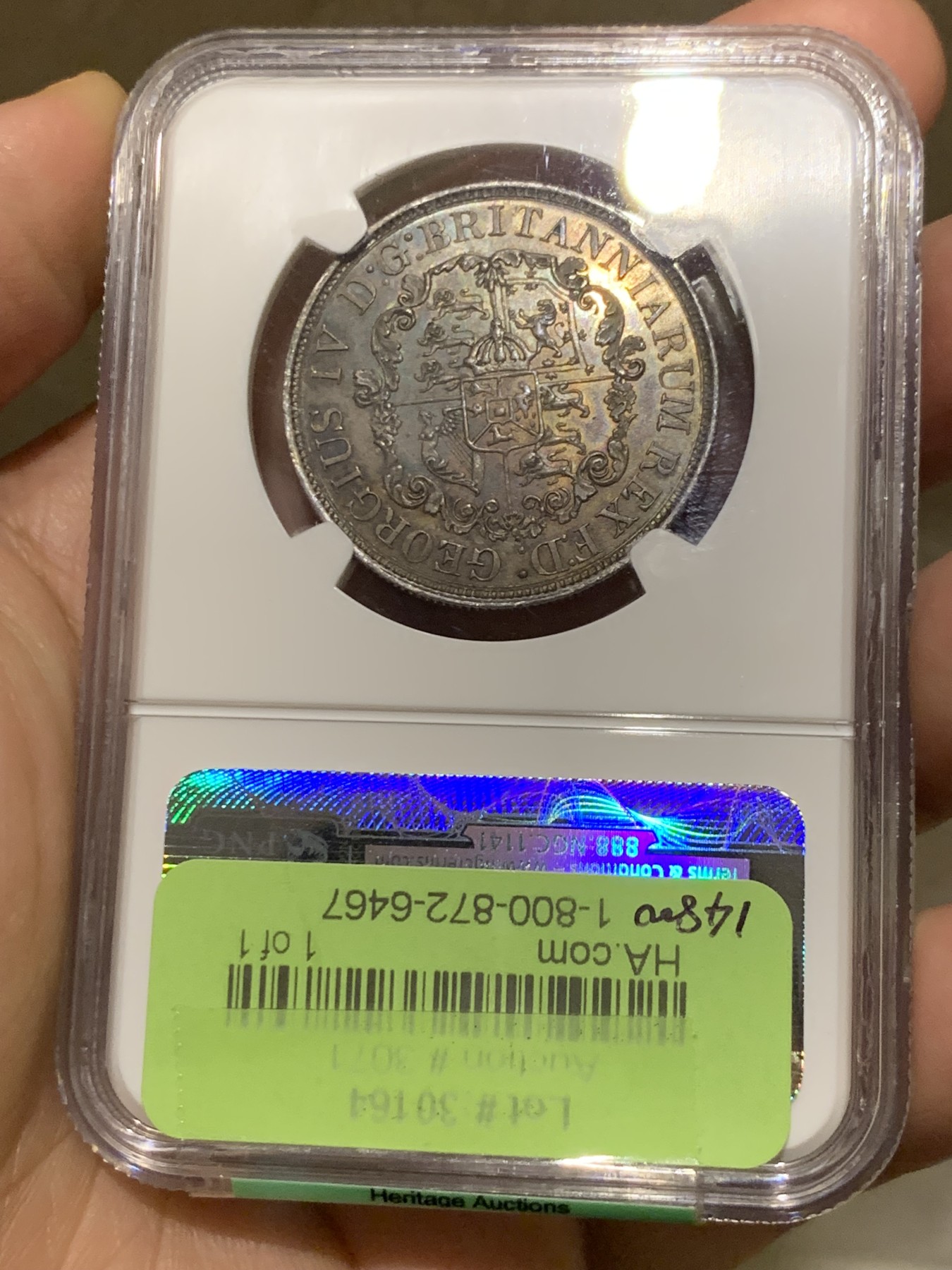 《竞宝斋》第252场-周日，周一2场连拍 (全场包邮) NGC MS63 英属西印度1822/1年半元锚币银币  英属之王雷米克旧藏，骑字年，总筋！