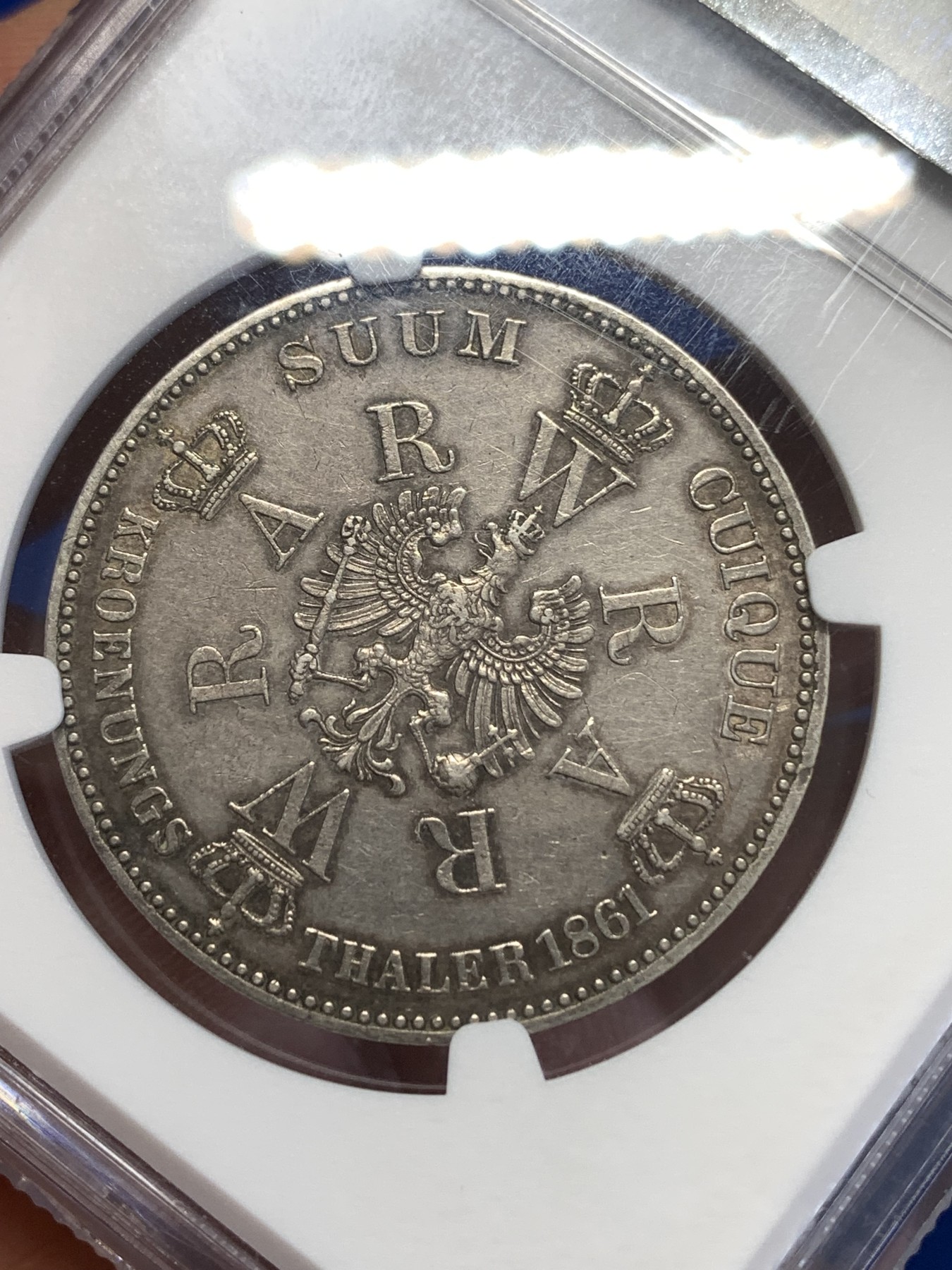 《竞宝斋》第252场-周日，周一2场连拍 (全场包邮) NGC AUD 德国普鲁士 威廉一世登基 1861年毛衣1泰勒银币