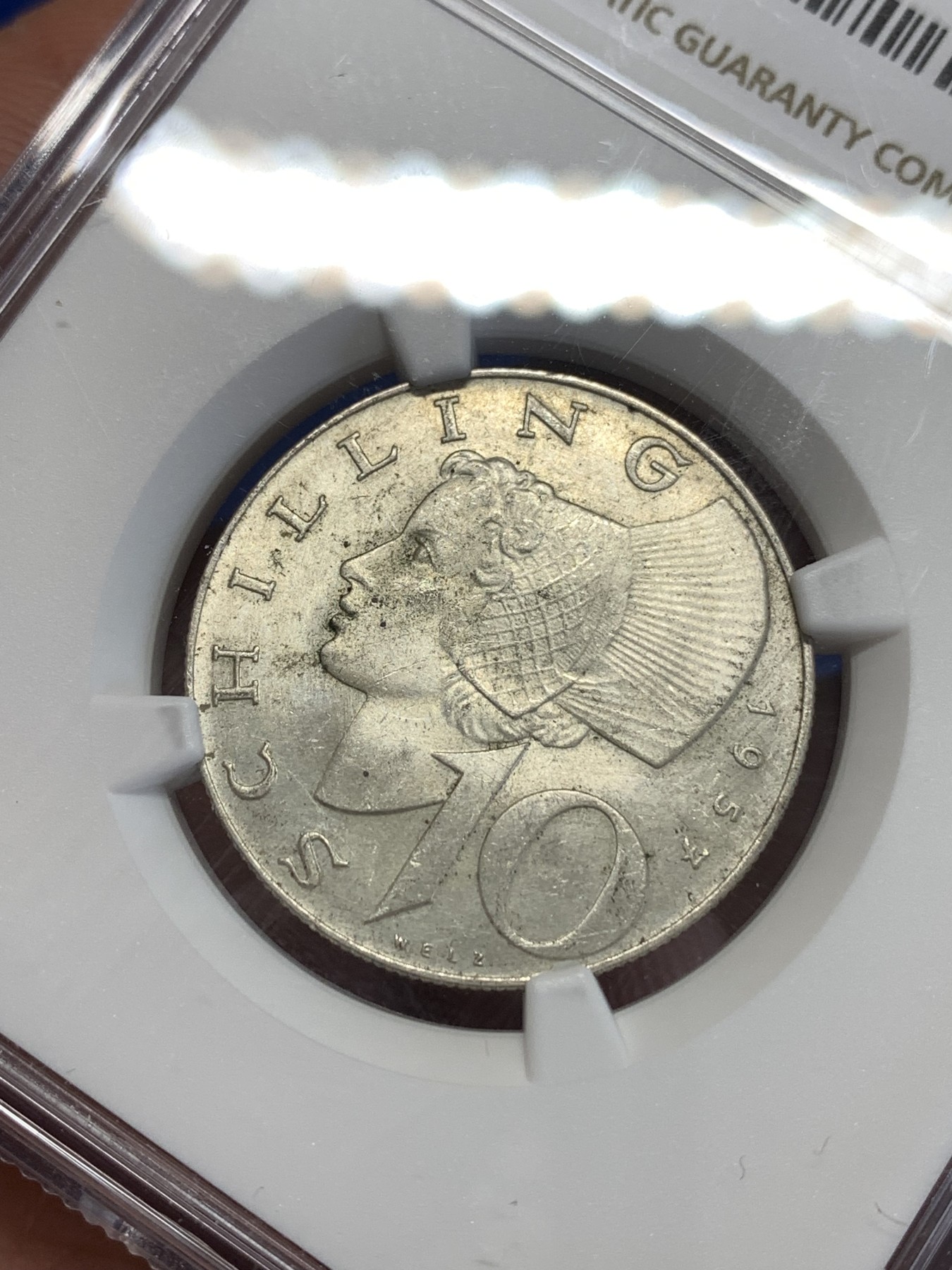 《竞宝斋》第252场-周日，周一2场连拍 (全场包邮) NGC MS64 奥地利1957年10先令银币