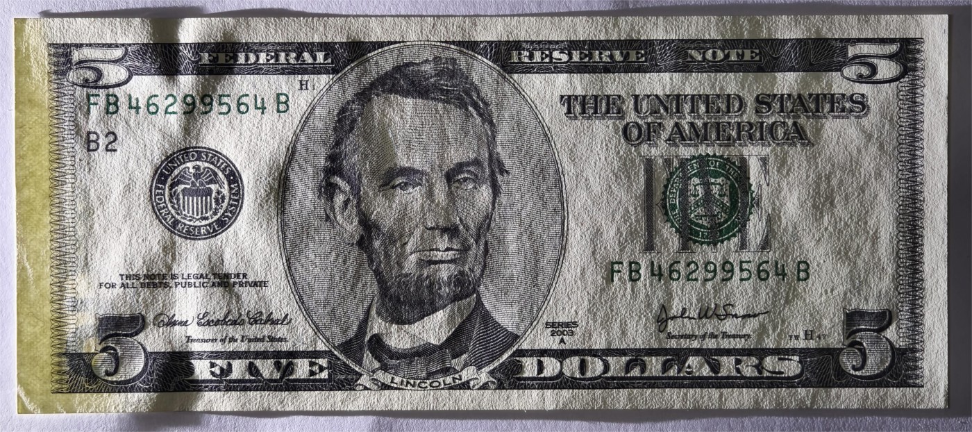 紫瑗钱币——第347期拍卖——纸币场 美国 2003年 B版 A序列 亚伯拉罕·林肯 5美元 大头版 UNC