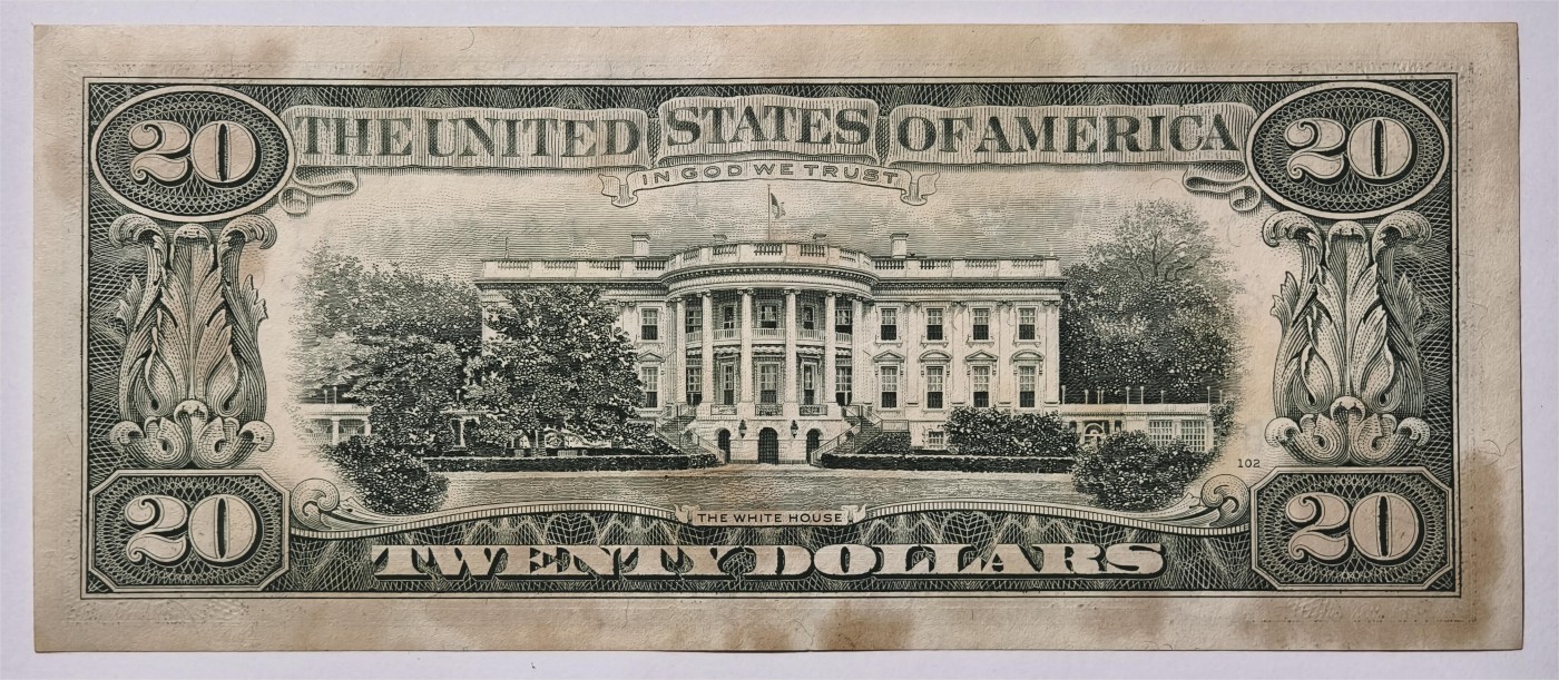 紫瑗钱币——第333期拍卖——纸币场 美国 1988年 B版 A序列 安德鲁·杰克逊 20美元 小头版 UNC（有大黄斑）