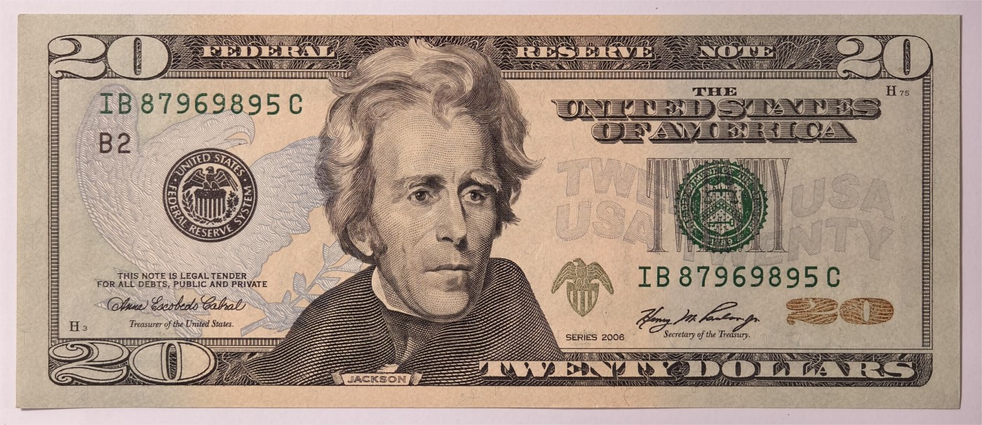 紫瑗钱币——第333期拍卖——纸币场 美国 2006年 B版 无序列 安德鲁·杰克逊 20美元 彩色版 UNC
