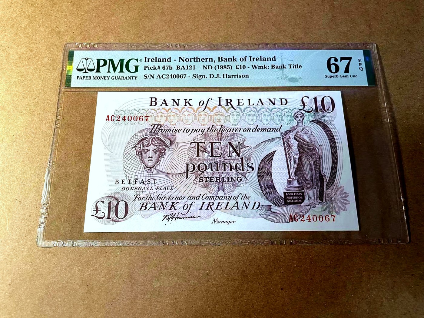【Blue Auction】✨世界纸币精拍第450期——英伦三岛专场 【p67b】北爱尔兰 1985年10镑  PMG67EPQ高分