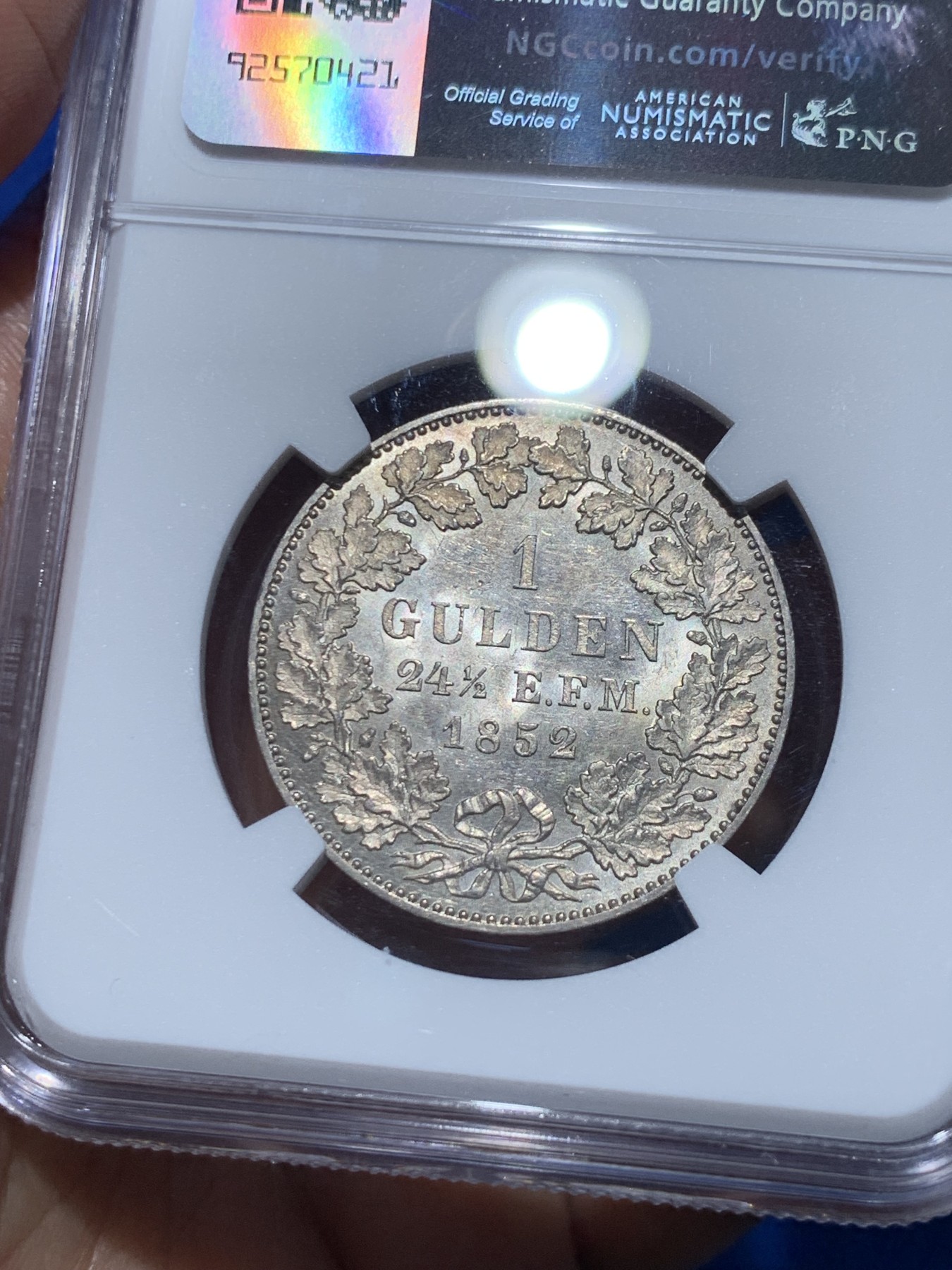 《竞宝斋》第252场-周日，周一2场连拍 (全场包邮) NGC AU58 德国 1852 霍亨索伦 威廉四世 1古尔登银币 该系列钱币中最大面值 首拍品种 非常见普鲁士