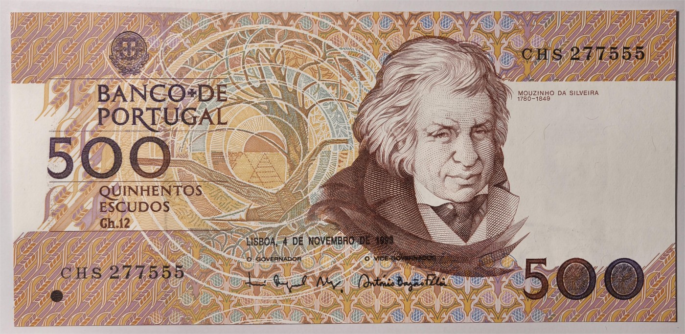 紫瑗钱币——第361期拍卖——纸币场 【豹子号5】葡萄牙 1993年 10月4日 莫西尼奥 500埃斯库多 UNC