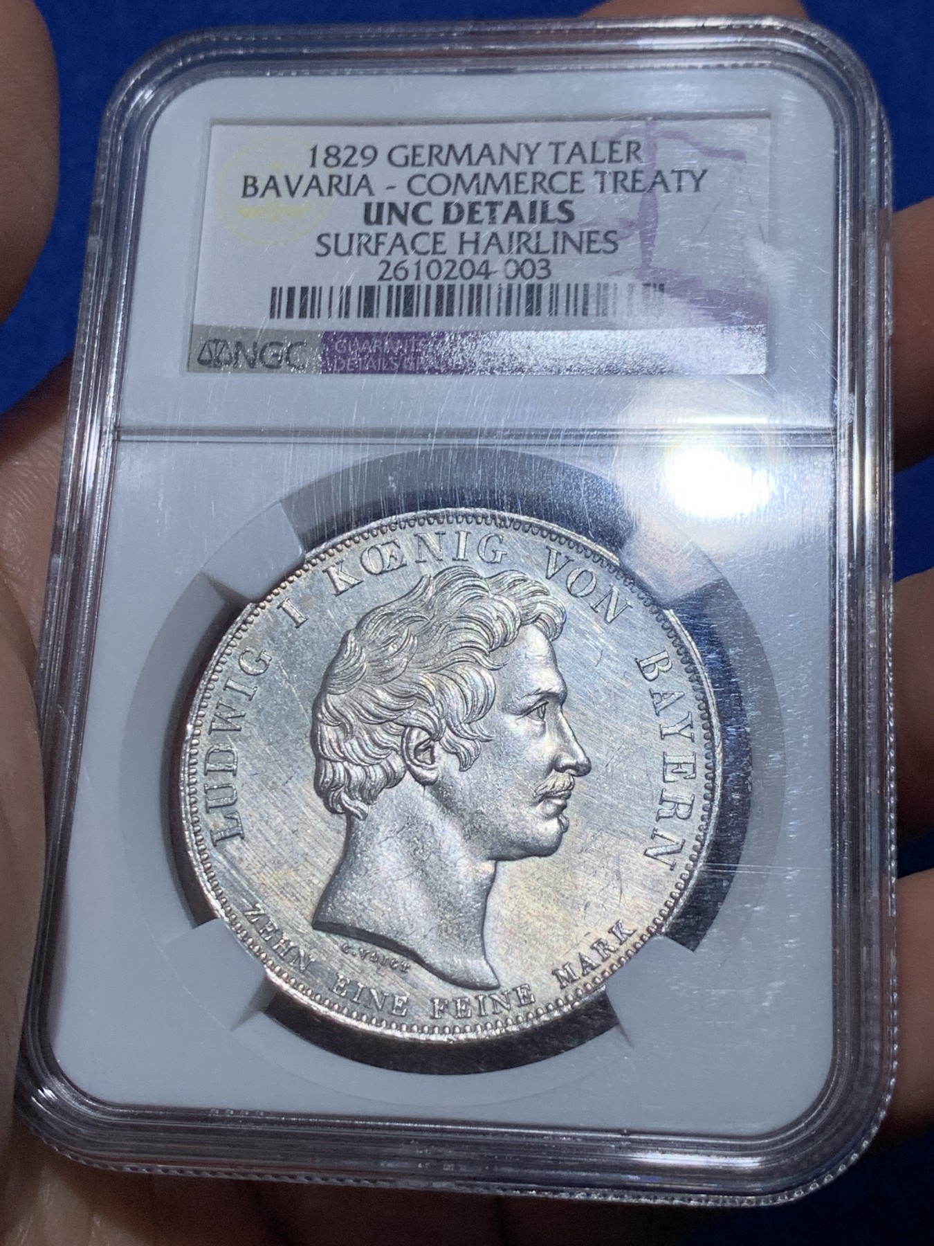 《竞宝斋》第252场-周日，周一2场连拍 (全场包邮) NGC UNC 德国巴伐利亚1829年商贸条约历史泰勒银币