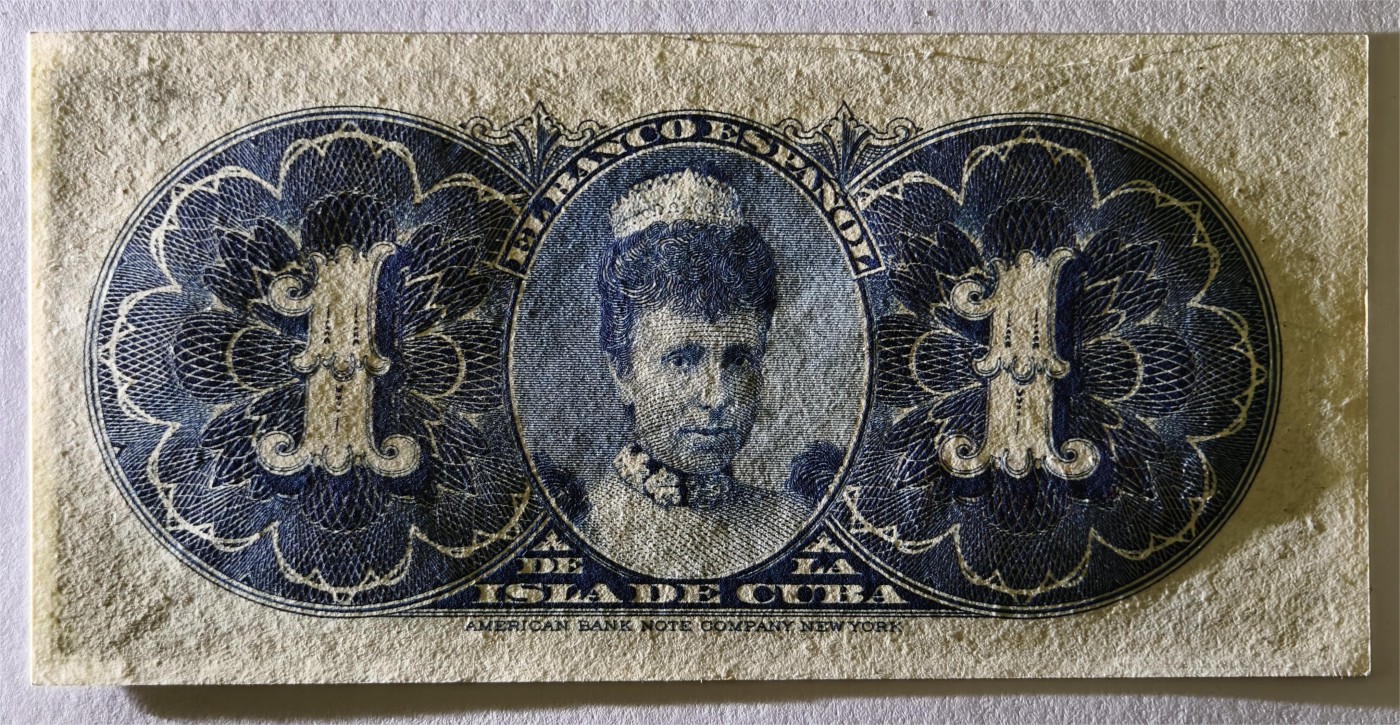 紫瑗钱币——第347期拍卖——纸币场 古巴 1896年 古巴西班牙银行 1比索 UNC