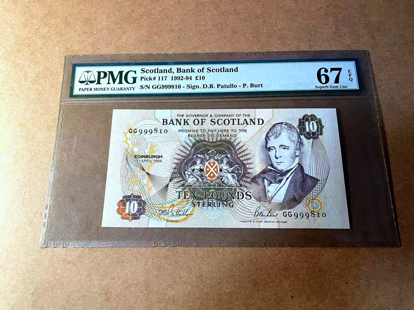 【Blue Auction】✨世界纸币精拍第450期——英伦三岛专场 【p117 倒置号】苏格兰 1992-94年10镑 PMG67EPQ 高分 