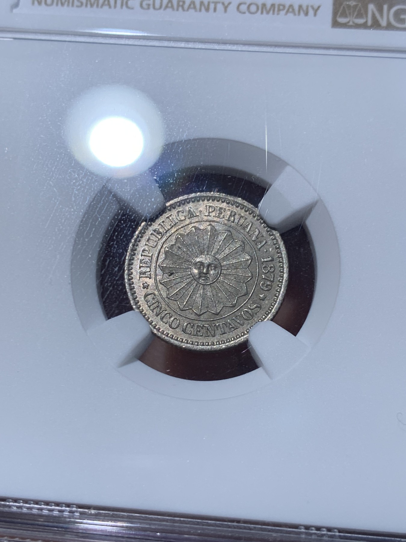 《竞宝斋》第252场-周日，周一2场连拍 (全场包邮) NGC MS64 秘鲁 1879年 5分 太阳脸 铜镍币