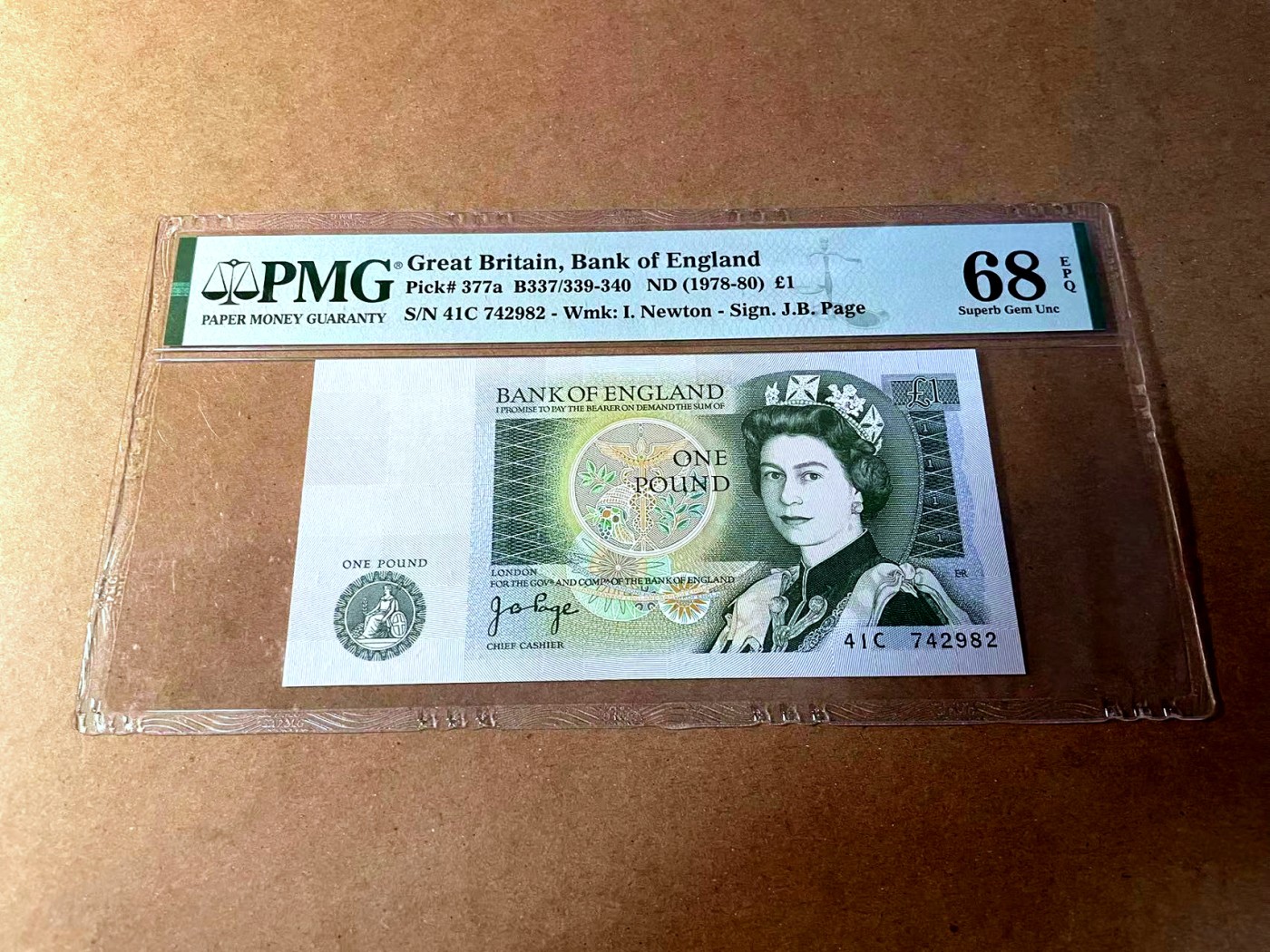 【Blue Auction】✨世界纸币精拍第450期——英伦三岛专场 【p377a】英格兰1978-80年1镑 PMG68EPQ 超高分