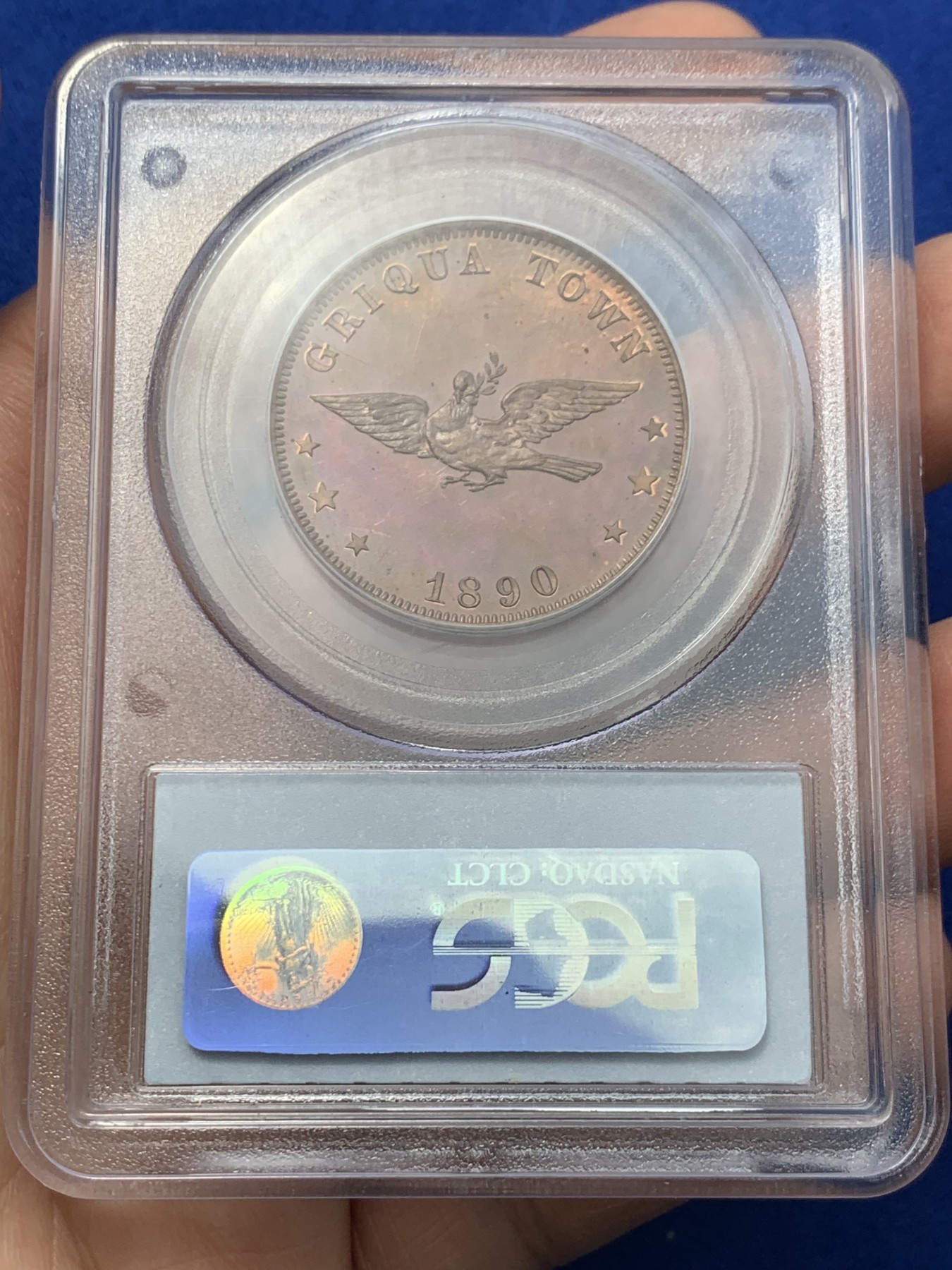 《竞宝斋》第252场-周日，周一2场连拍 (全场包邮) PCGS SP64RB 南非格里夸顿1890年维多利亚1便士带年份版 传统名誉品，两版一共只铸造了150枚，有年份版存世量更少！