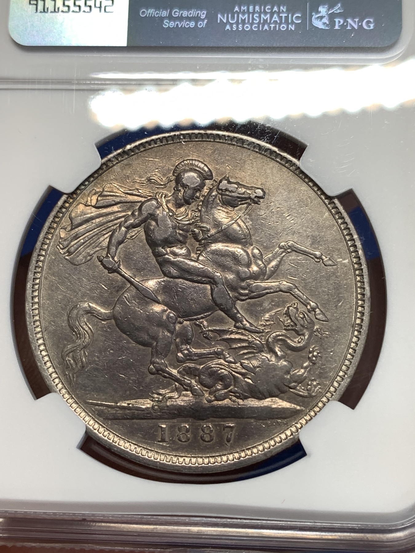 《竞宝斋》第252场-周日，周一2场连拍 (全场包邮) NGC XFD 英国1887维多利亚马剑克朗大银币 1887首年 性价比之选