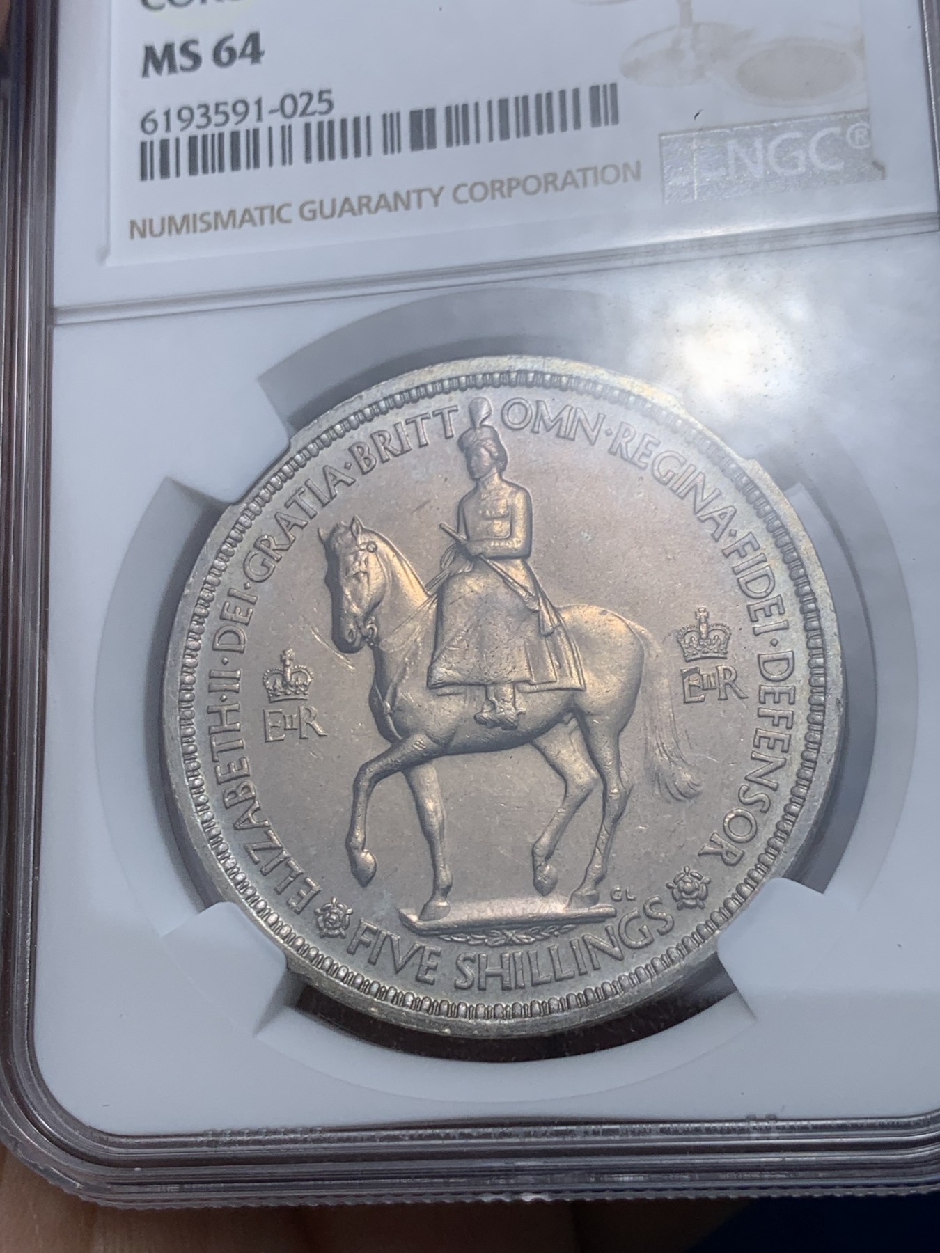《竞宝斋》第252场-周日，周一2场连拍 (全场包邮) NGC MS64 英国1953年伊丽莎白二世纪念克朗币 登基纪念首枚女皇克朗纪念币