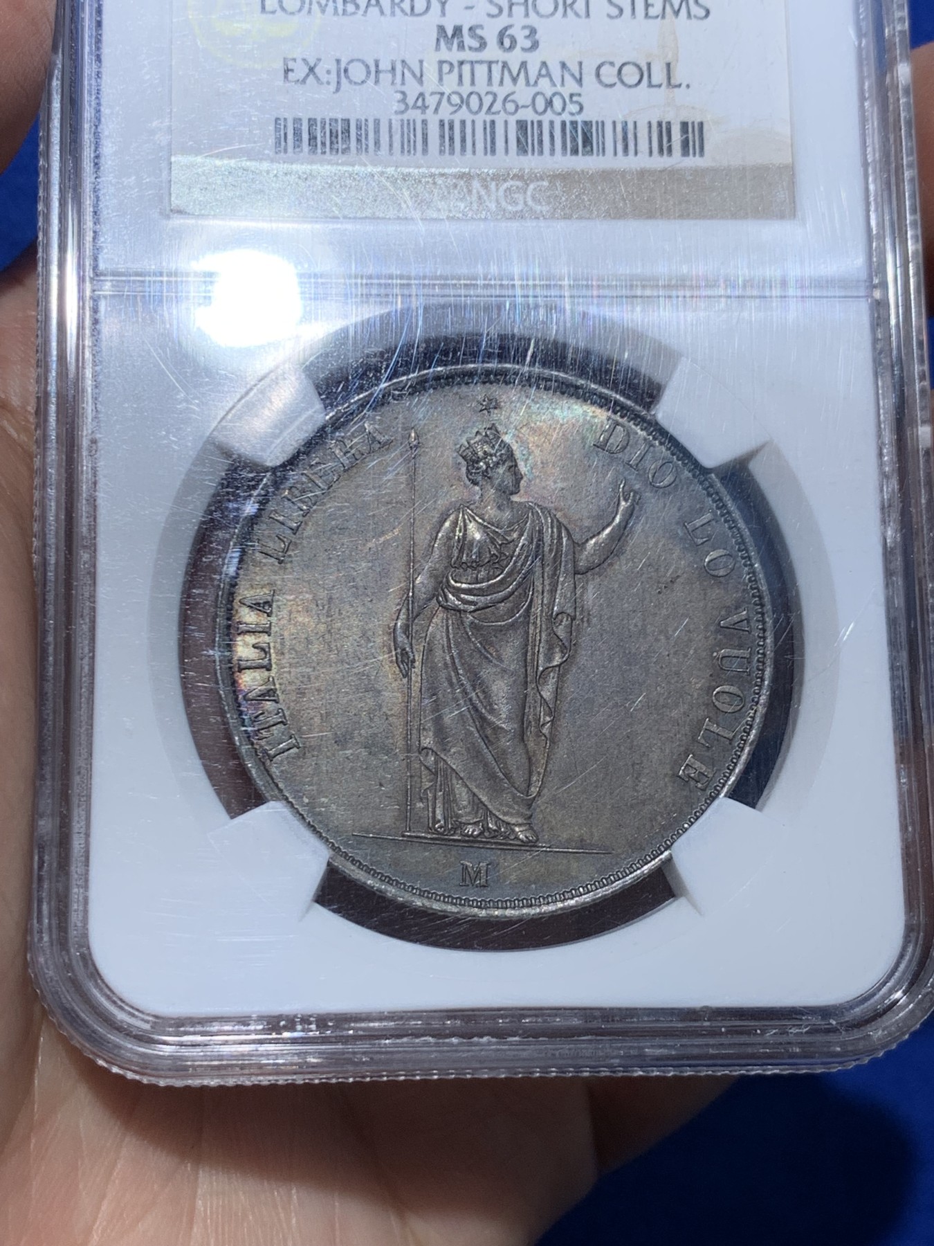 《竞宝斋》第252场-周日，周一2场连拍 (全场包邮) NGC MS63 意大利伦巴第1848年5里拉大银 皮特曼大神旧藏，老包浆！