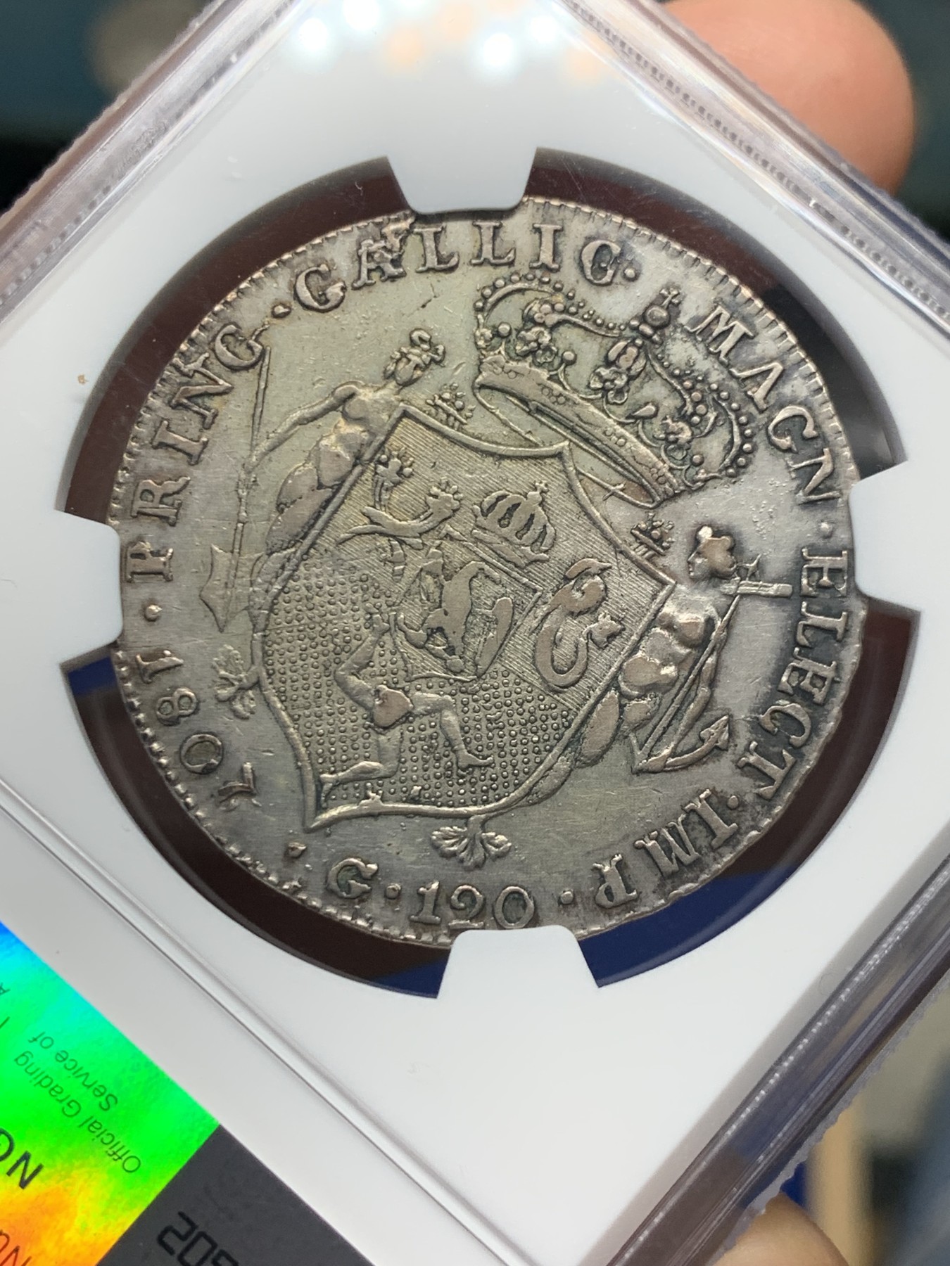 《竞宝斋》第252场-周日，周一2场连拍 (全场包邮) NGC AU50 意大利 那不勒斯王国 1807 约瑟夫·拿破仑 120G 大银币 特年 明显1807/6骑字版 N没有标注 稀缺品种  更高分只有2枚  评级的只有拍过一枚 15年前62分4万多成交