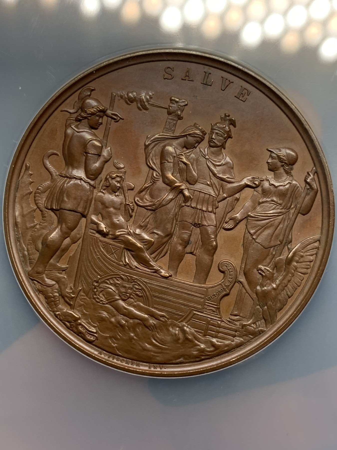 《竞宝斋》第252场-周日，周一2场连拍 (全场包邮) NGC MS64BN 英国1858威廉和维多利亚结婚纪念铜章 经典品种 大盒封装