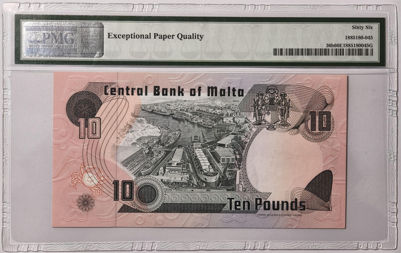 紫瑗钱币——第333期拍卖——纸币场 【PMG 66EPQ】马耳他 1967(1979)年 瓦莱塔港 10里拉 (P-36b）