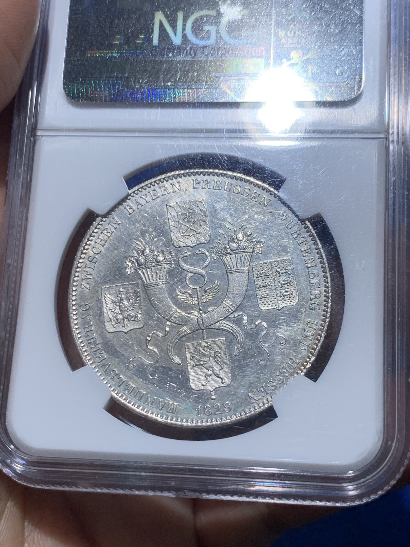 《竞宝斋》第252场-周日，周一2场连拍 (全场包邮) NGC UNC 德国巴伐利亚1829年商贸条约历史泰勒银币